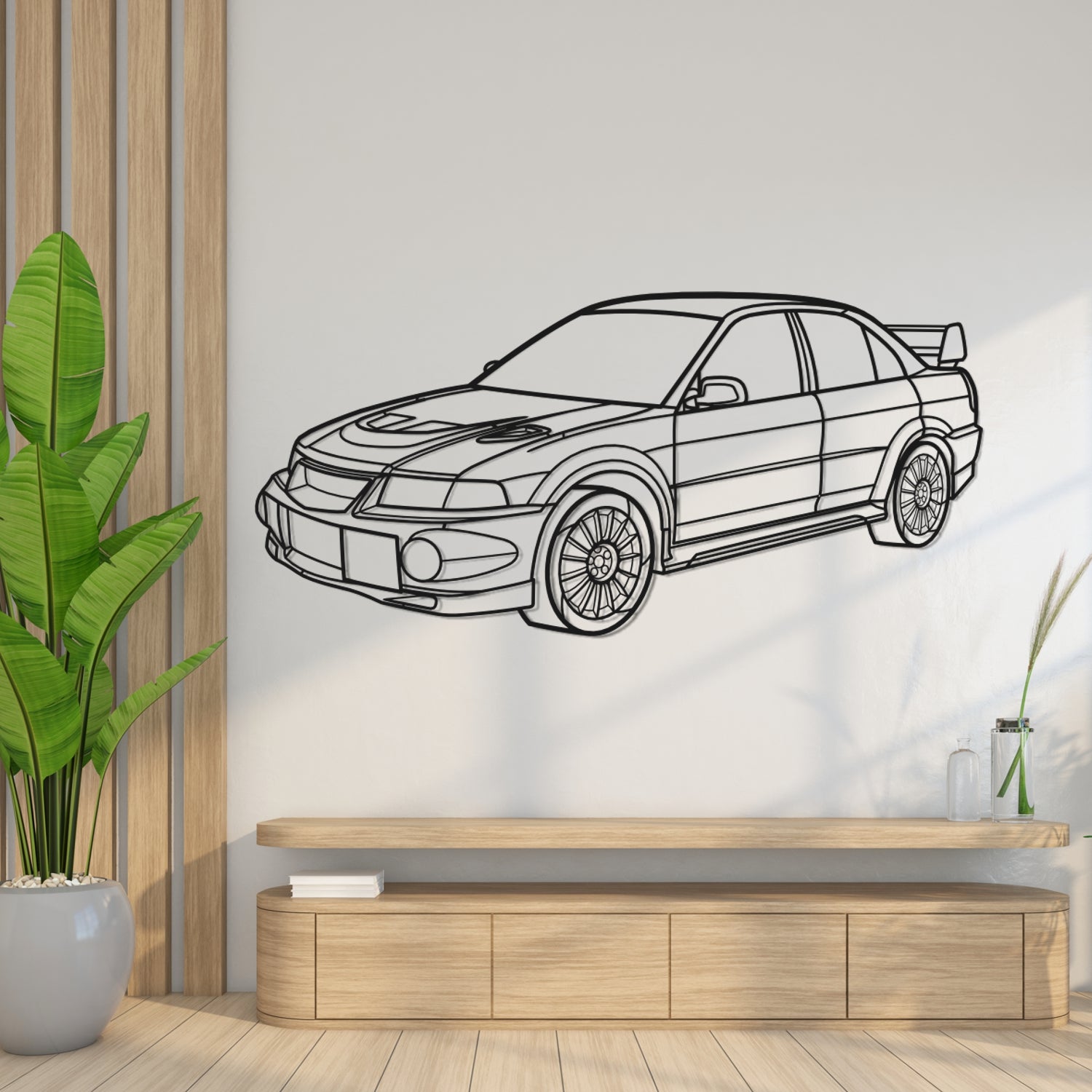 Mitsubishi Lancer Evolution 6 (1999-2001) - 3D Perspective Front - Metal Silhouette