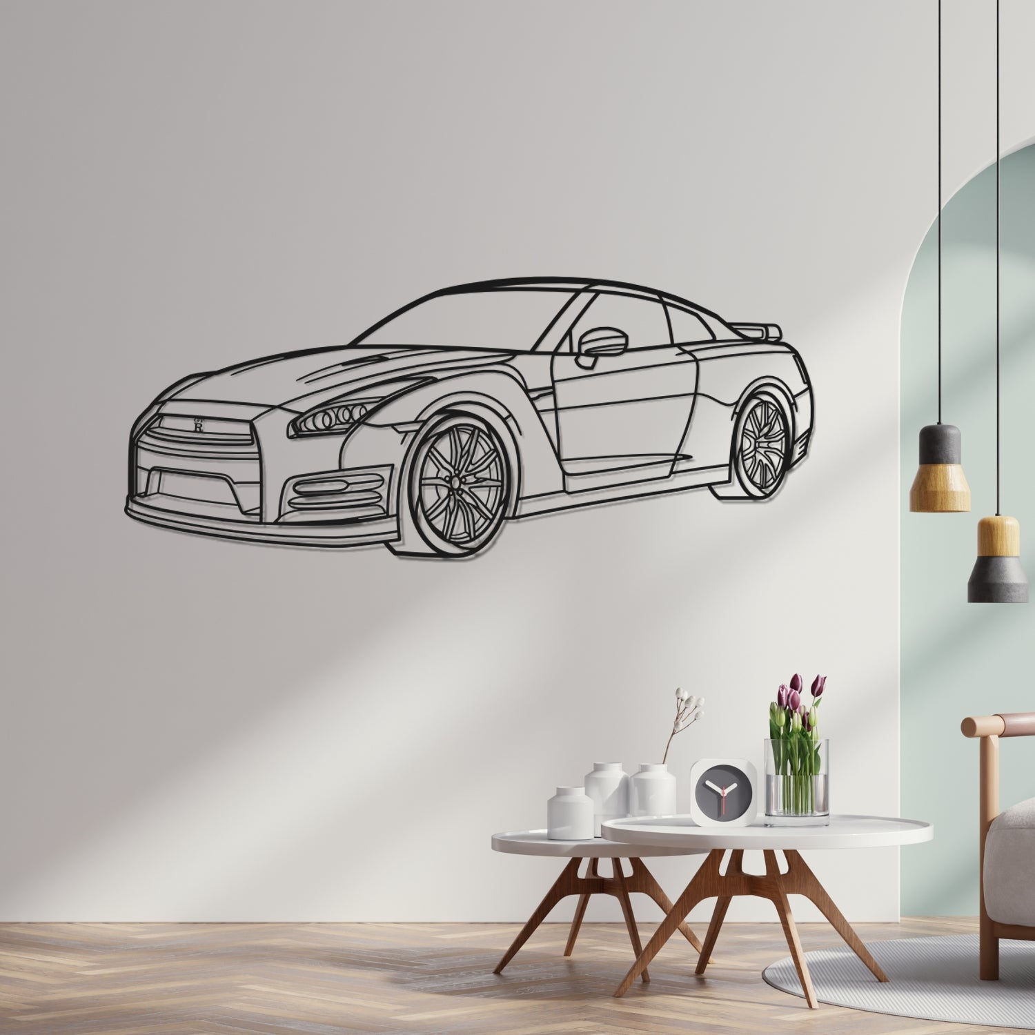 Nissan GT-R 2012 - Perspetiva 3D Frente - Silhueta de Metal