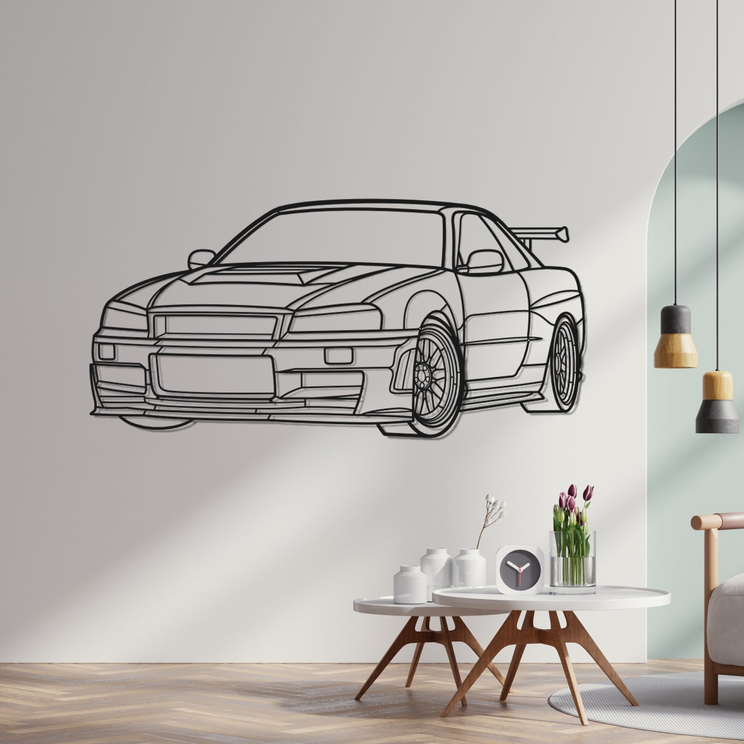 Nissan GT-R R34 (1999-2002) - 3D Perspective Front - Metal Silhouette