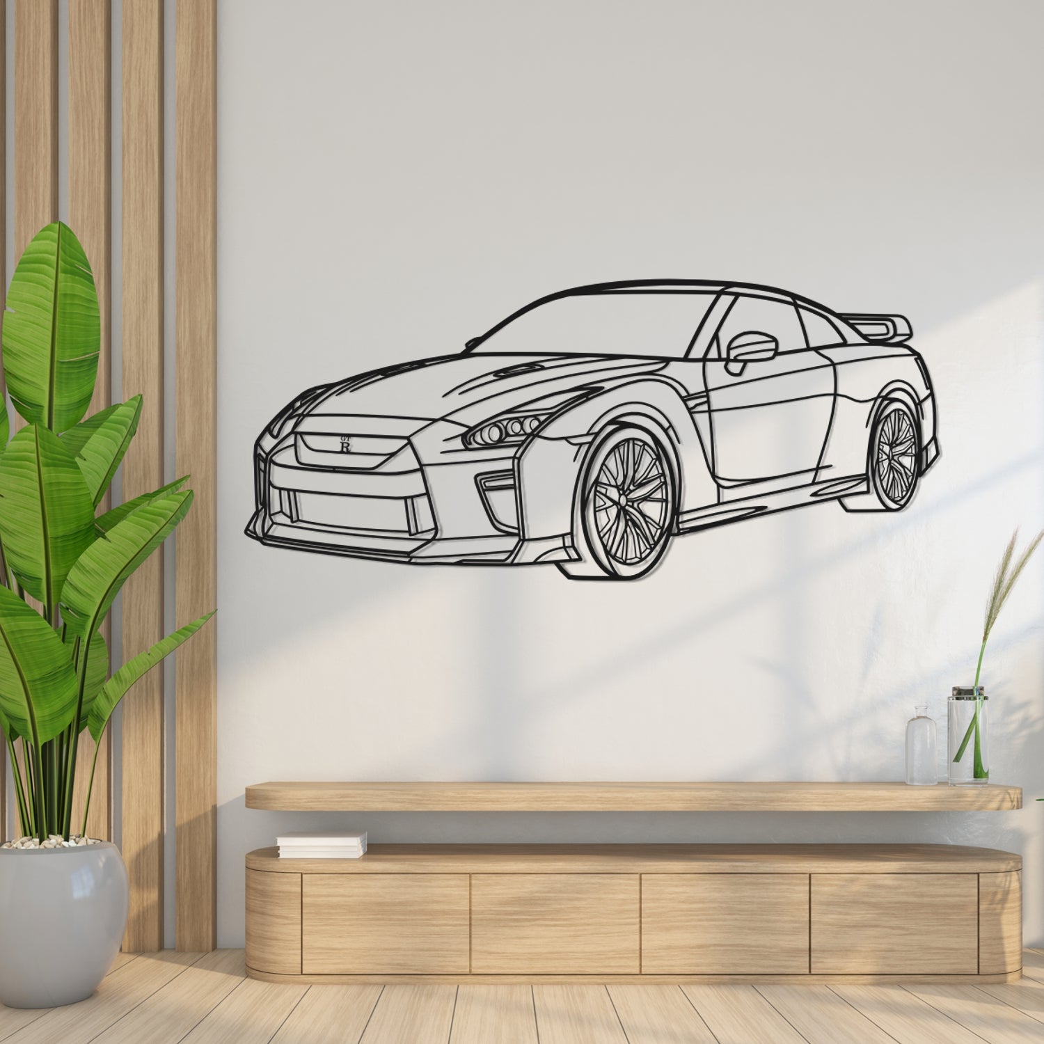 Nissan GT-R R35 (2017-2023) - Perspetiva 3D Frente - Silhueta de Metal