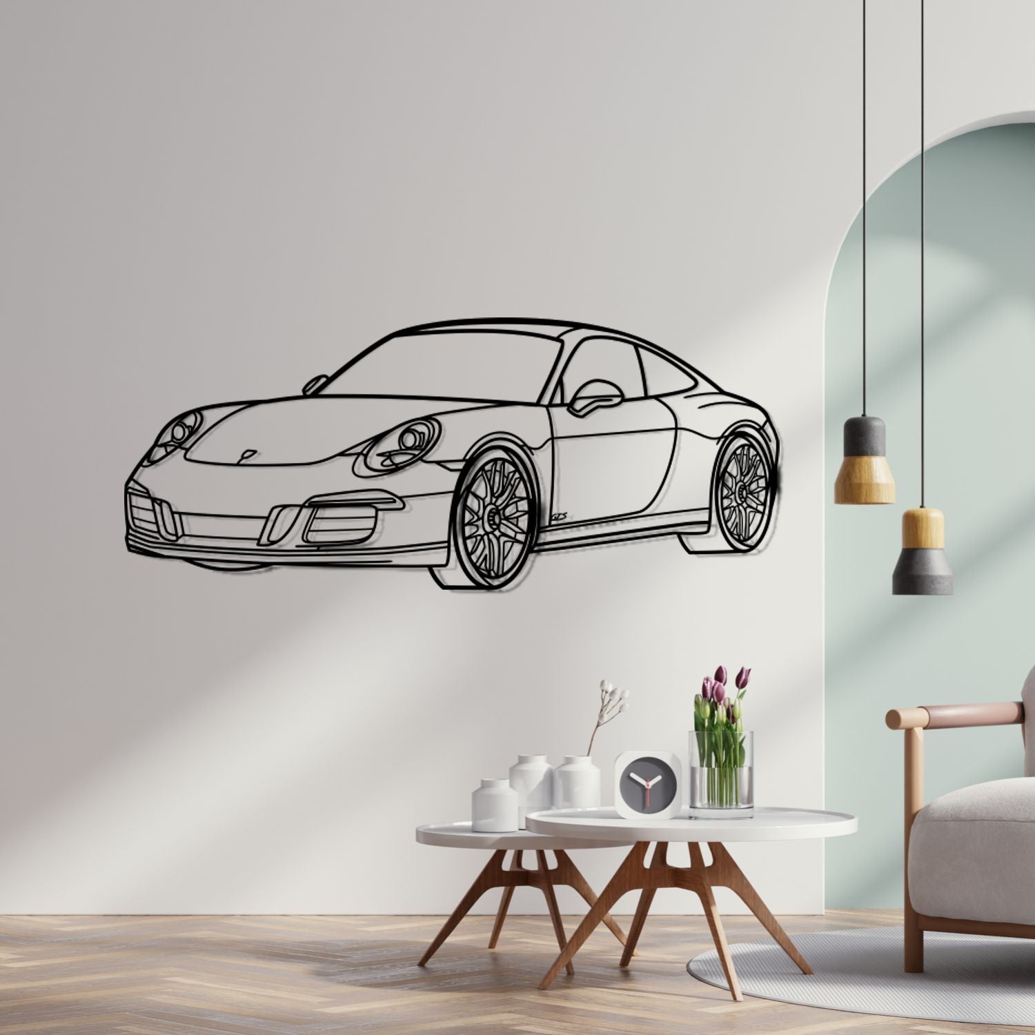 Porsche 911 991.1 Carrera GTS - Perspetiva 3D Frente - Silhueta de Metal
