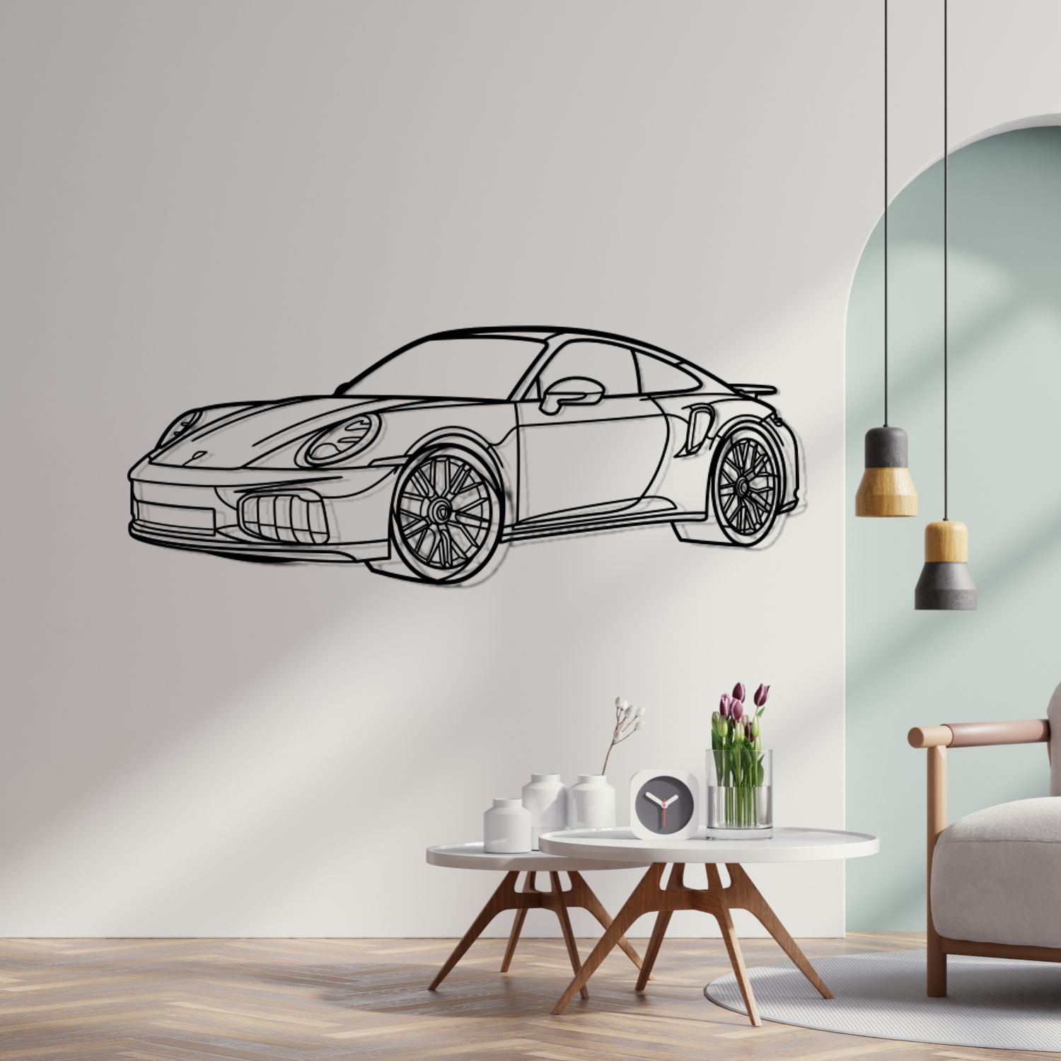 Porsche 911 992.2 Turbo S (2026) - Perspetiva 3D Frente - Silhueta de Metal