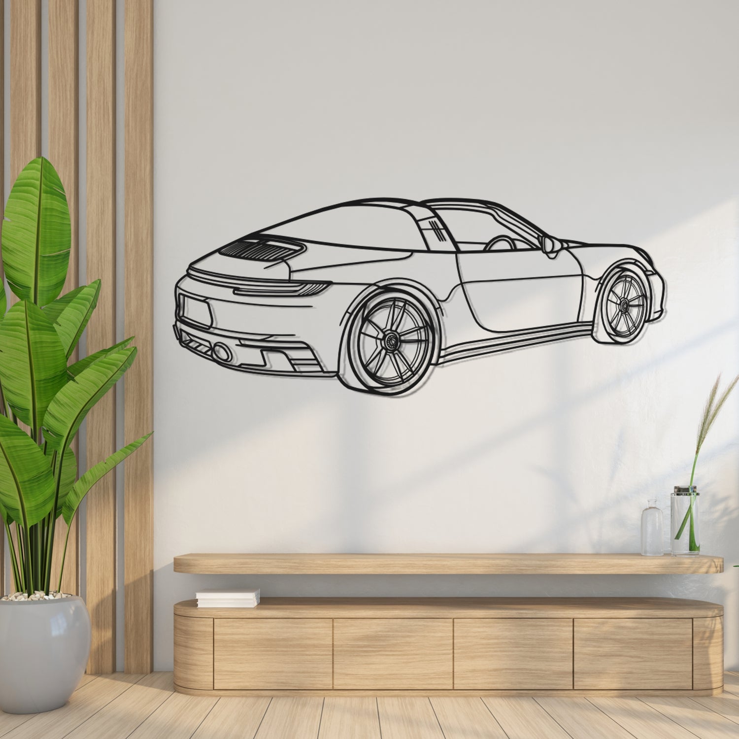 Porsche 911 992.1 Targa GTS (2020-2024) - Perspetiva 3D Traseira - Silhueta de Metal