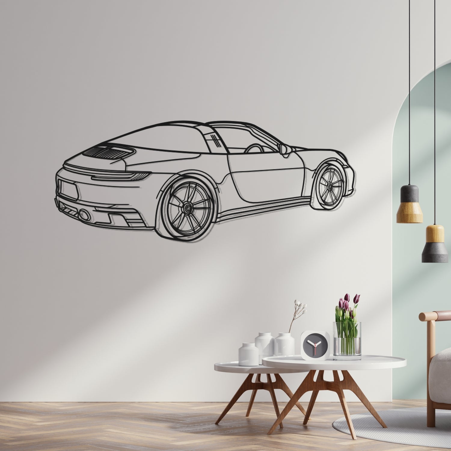 Porsche 911 992.1 Targa GTS (2020-2024) - Perspetiva 3D Traseira - Silhueta de Metal