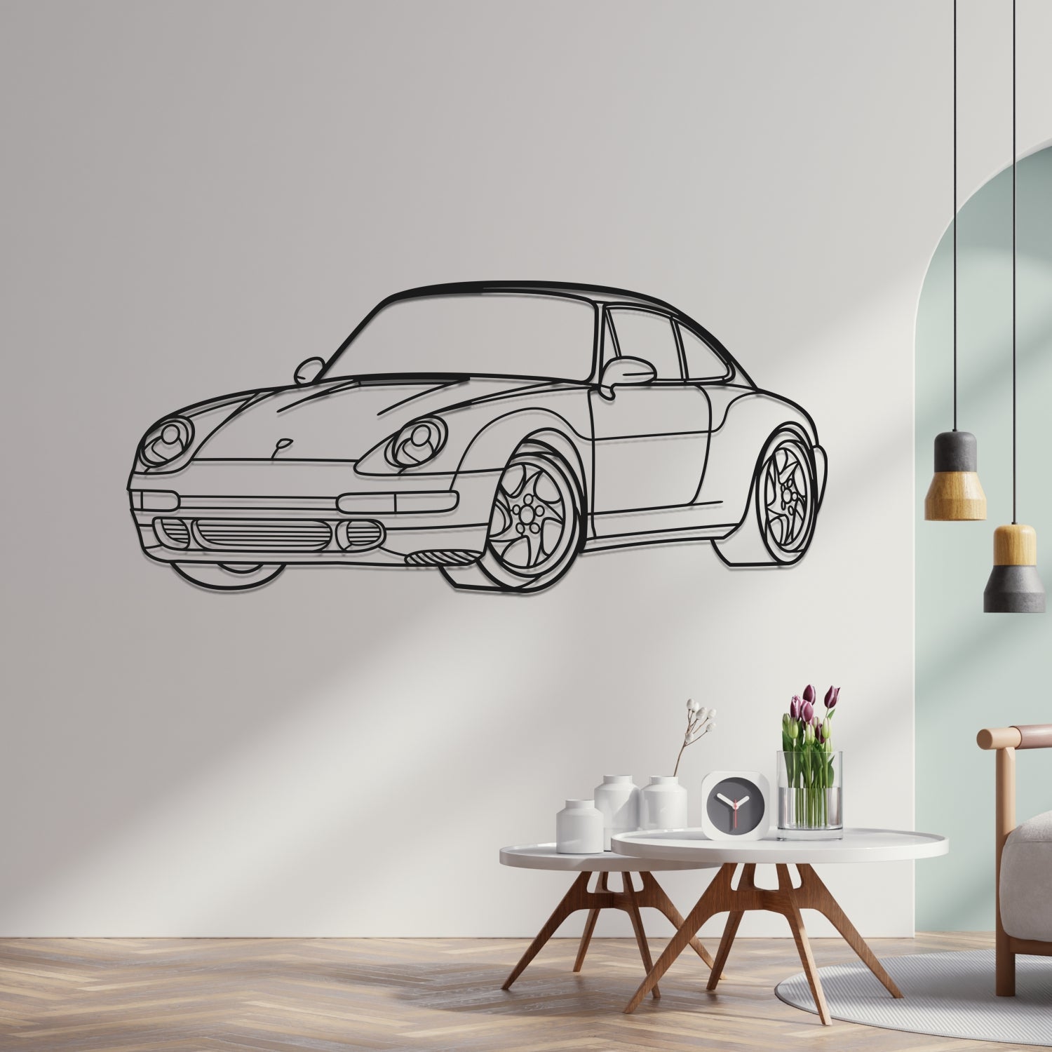 Porsche 911 993 Carrera (1994-1998) - Perspetiva 3D Frente - Silhueta de Metal