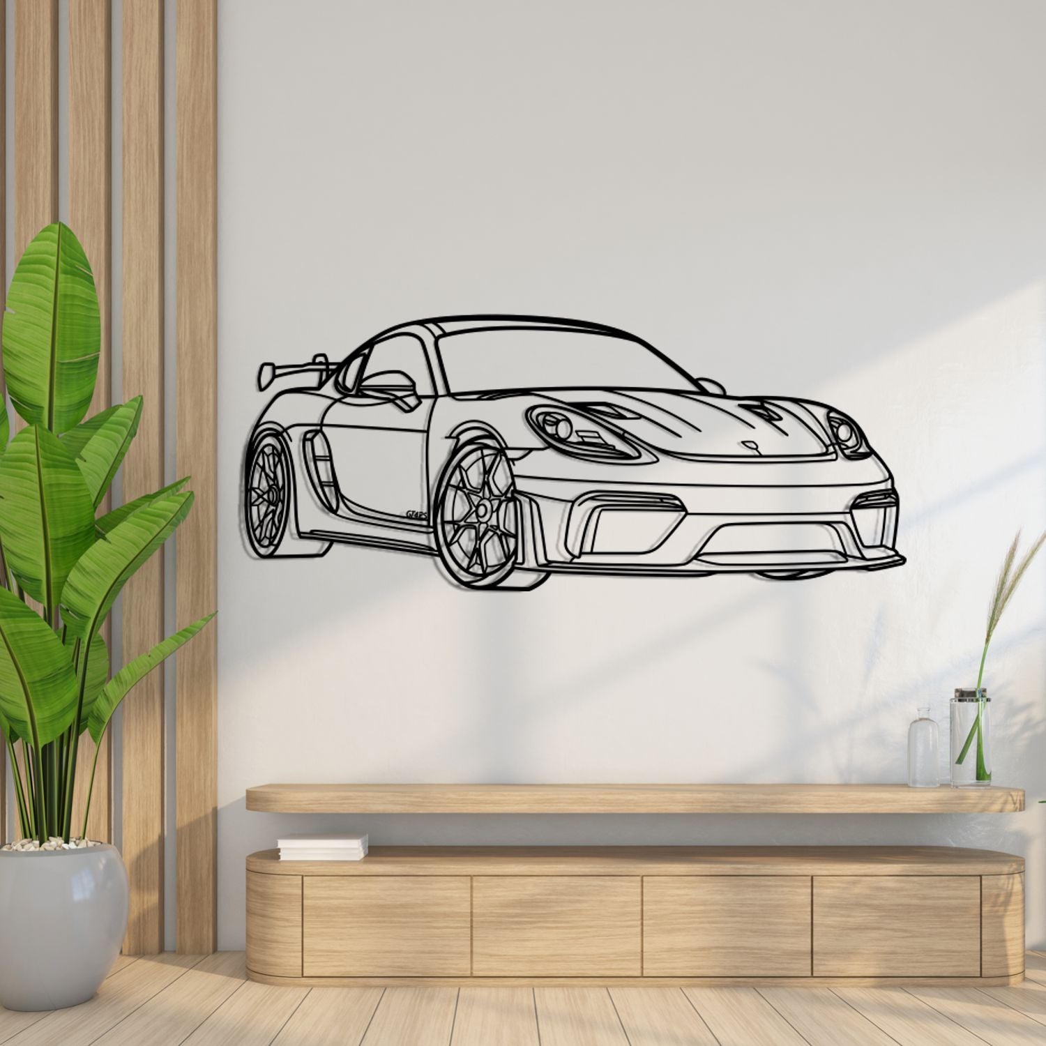 Porsche 718 Cayman GT4 RS (2021-2026) - Perspetiva 3D Frente - Silhueta de Metal