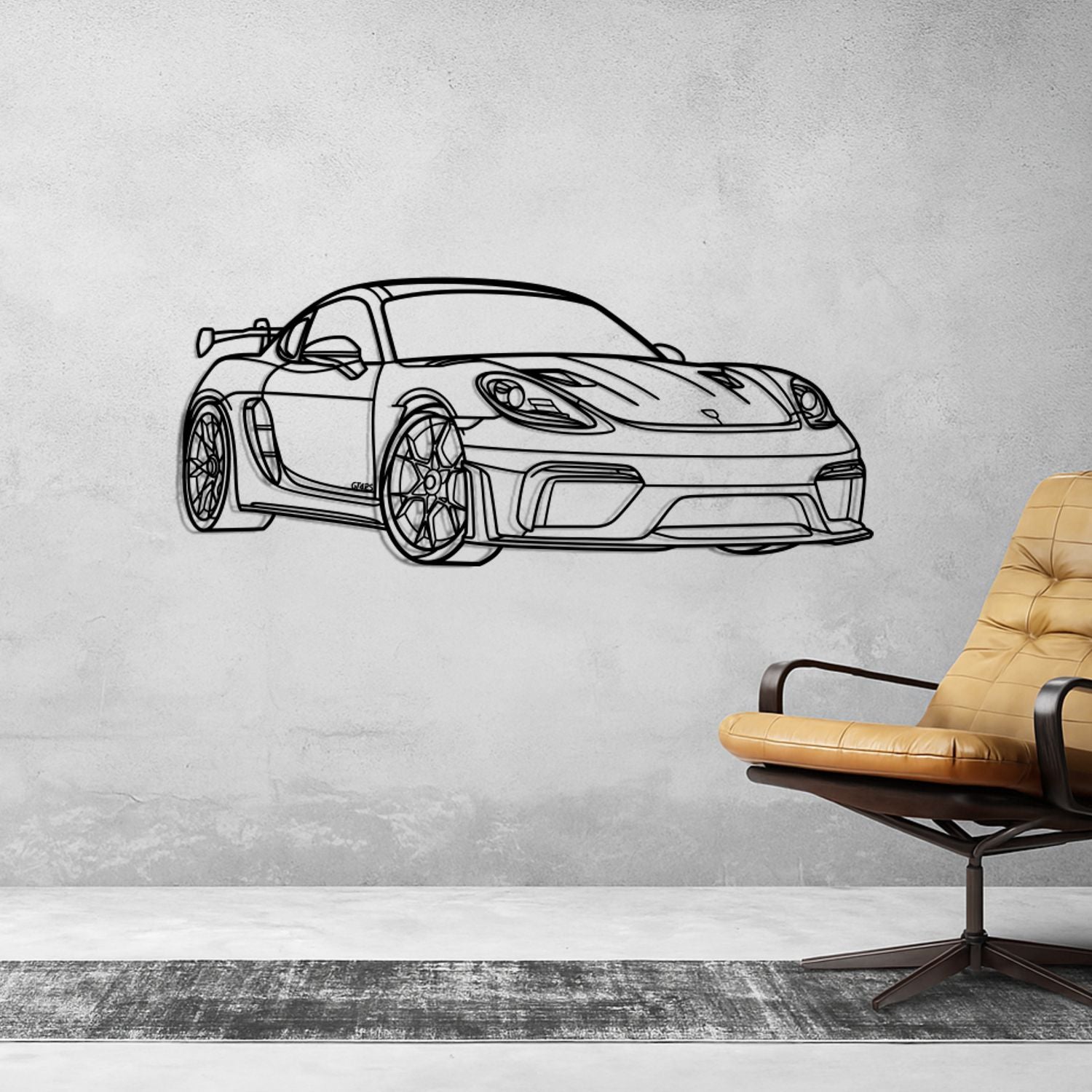 Porsche 718 Cayman GT4 RS (2021-2026) - Perspetiva 3D Frente - Silhueta de Metal