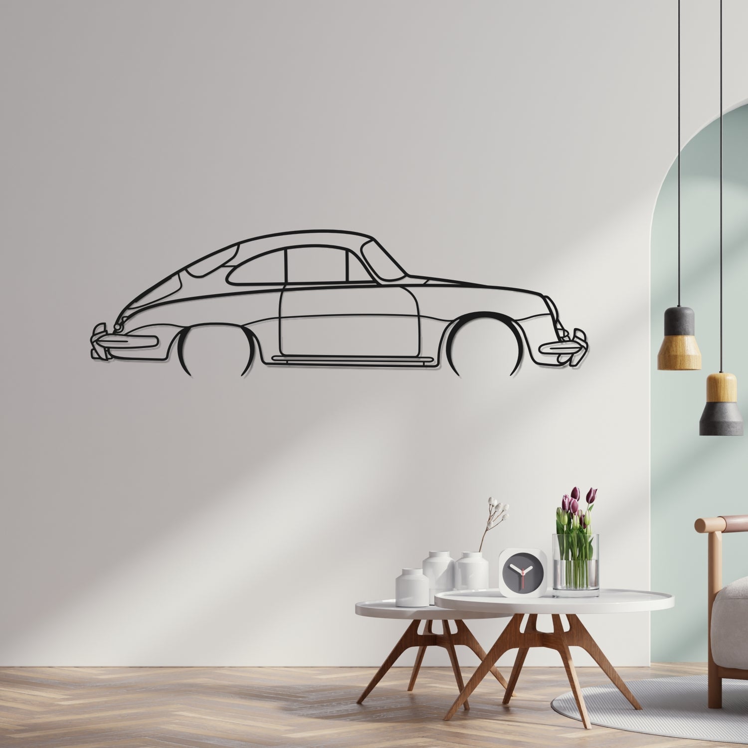 Porsche 356 Coupe (1948-1965) - Perspetiva Lateral - Silhueta de Metal