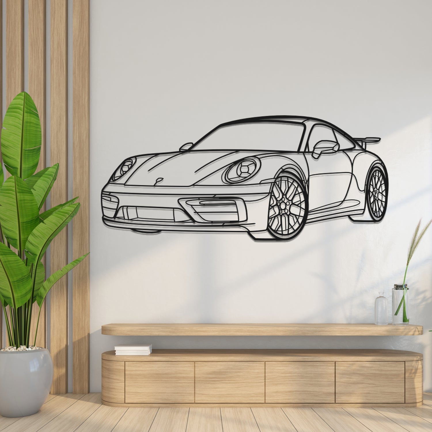 Porsche 911 992 Carrera GTS Aerokit with RS SPYDER Wheels (2021-2024) - 3D Perspective Front - Metal Silhouette