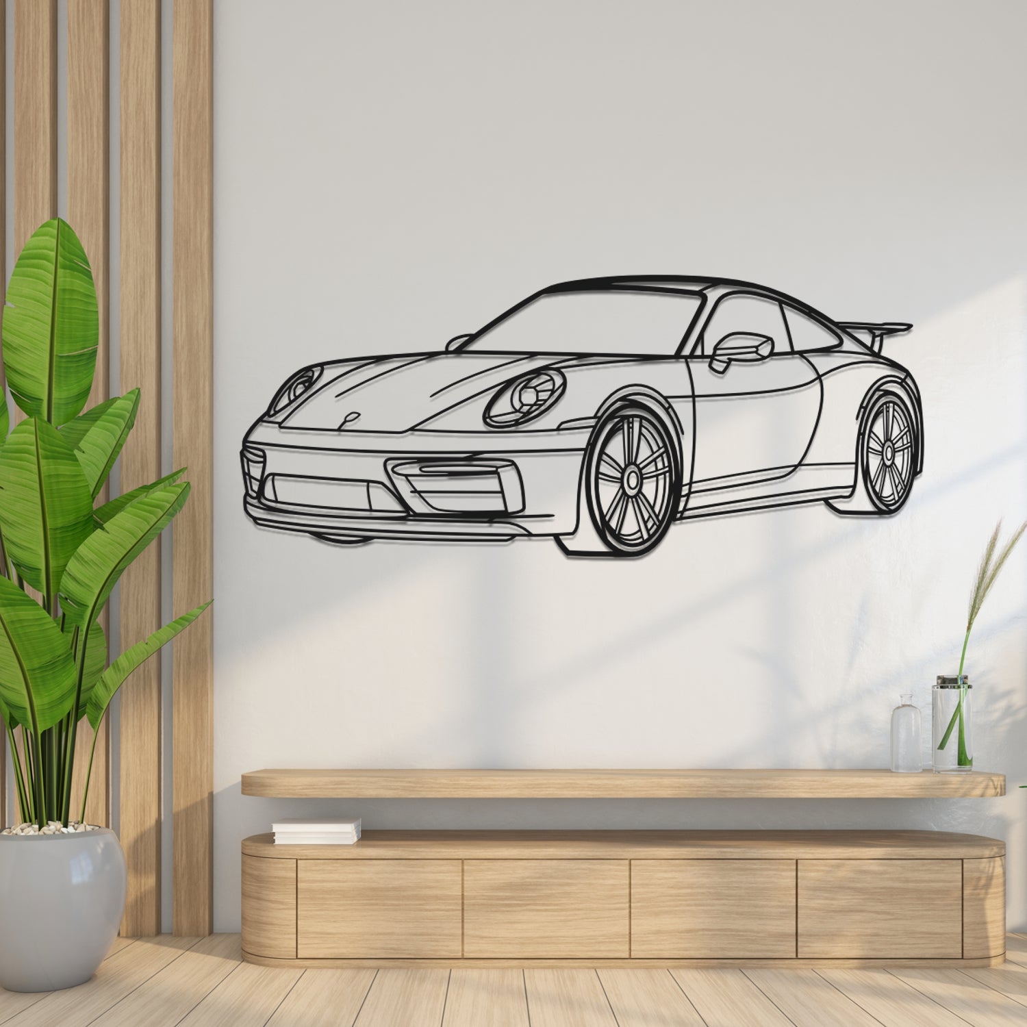 Porsche 911 992 Carrera GTS Aerokit with Turbo S Wheels (2021-2024) - 3D Perspective Front - Metal Silhouette