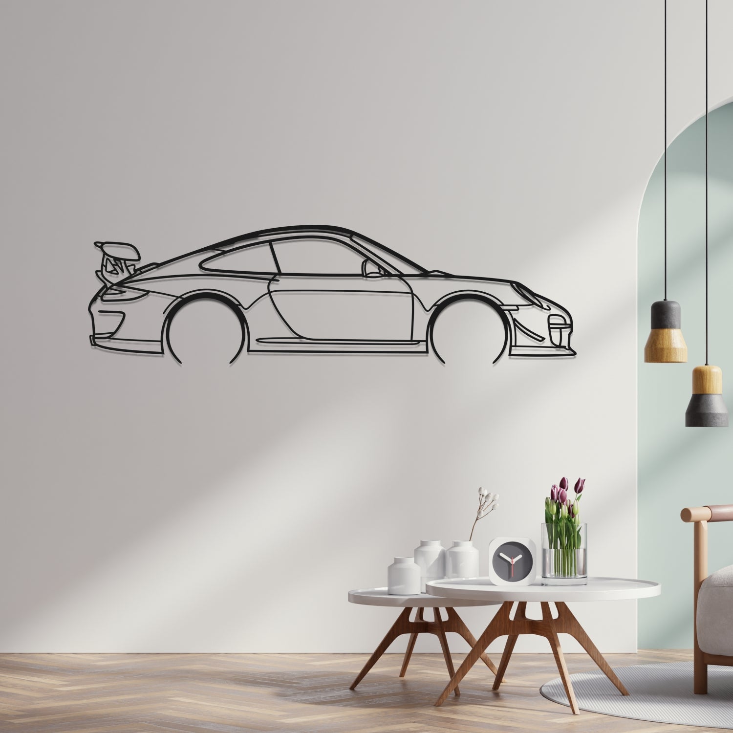 Porsche 911 997 GT3 RS (2006-2011) - Perspetiva Lateral - Silhueta de Metal