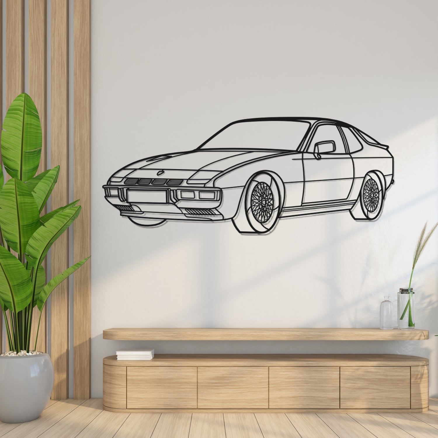 Porsche 924 Turbo (1978-1982) - Perspetiva 3D Frente - Silhueta de Metal