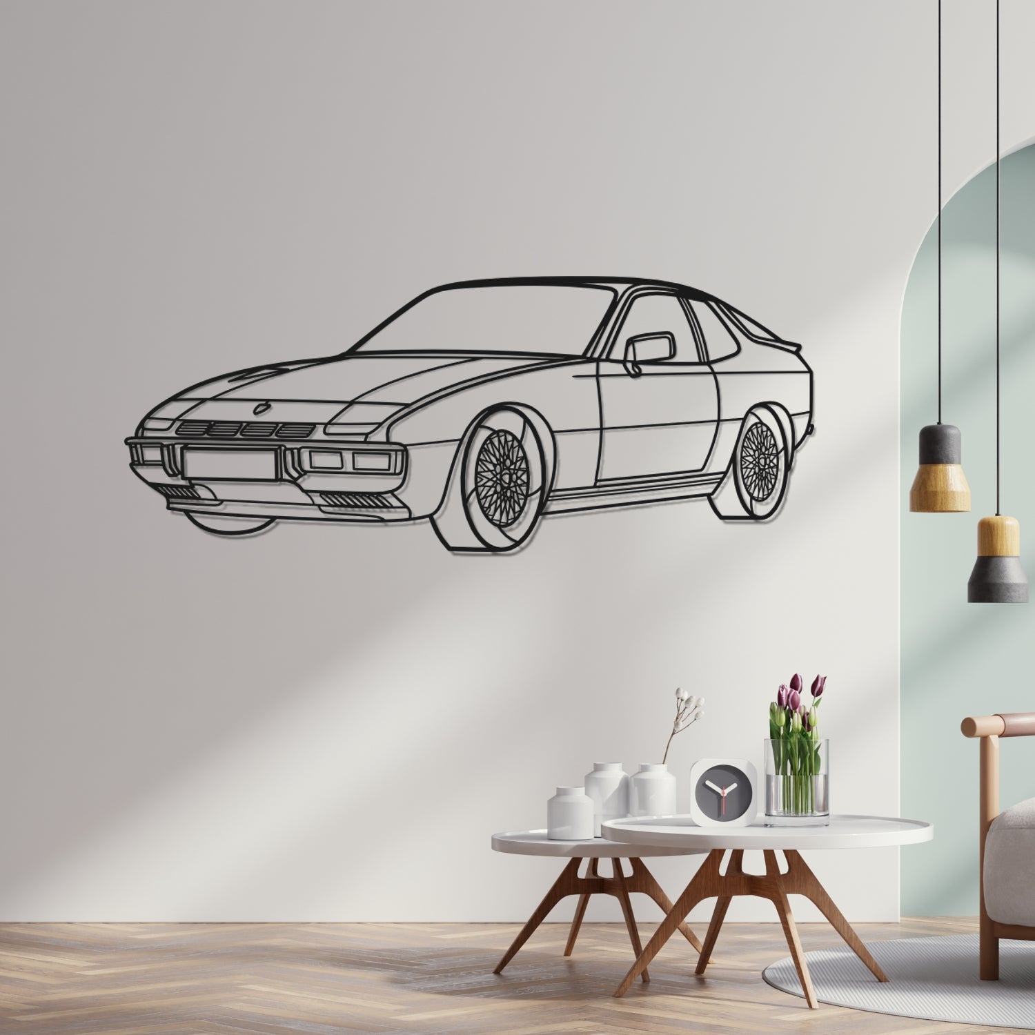 Porsche 924 Turbo (1978-1982) - Perspetiva 3D Frente - Silhueta de Metal