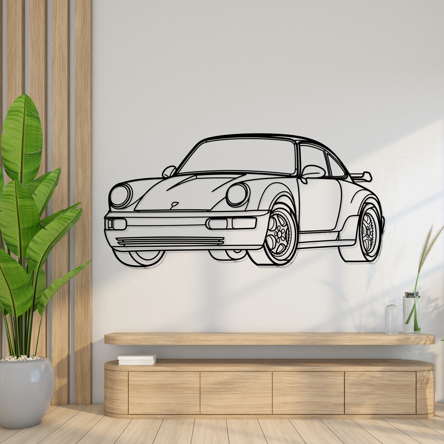 Porsche 911 964 Turbo (1991-1994) - Perspetiva 3D Frente - Silhueta de Metal