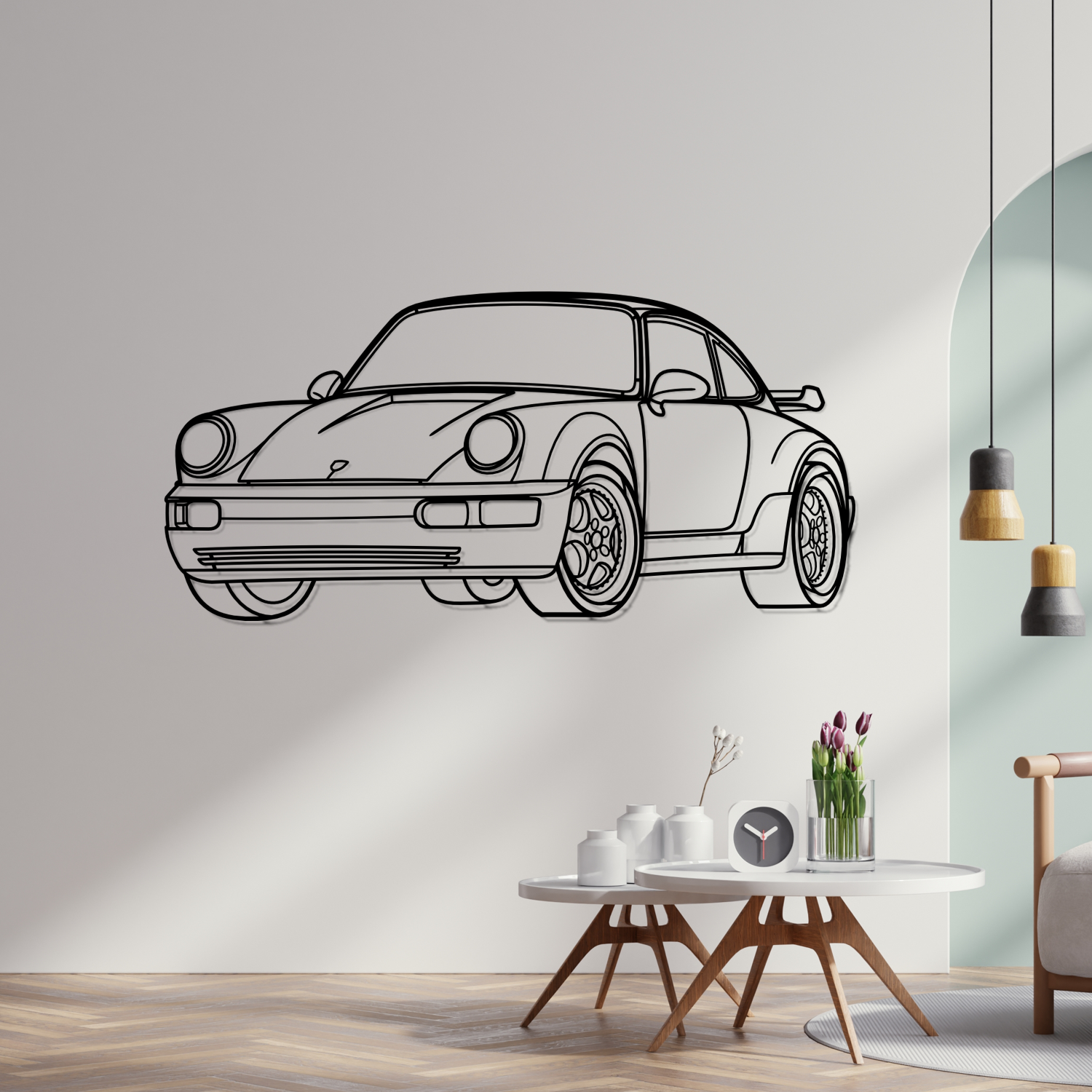 Porsche 911 964 Turbo (1991-1994) - Perspetiva 3D Frente - Silhueta de Metal
