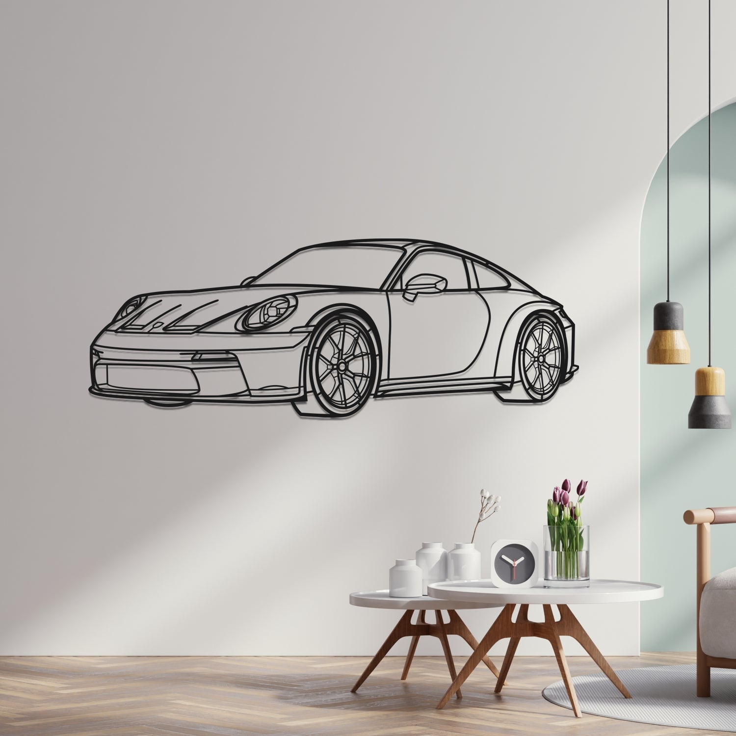 Porsche 992 GT3 Touring (2021-2023) - 3D Perspective Front - Metal Silhouette
