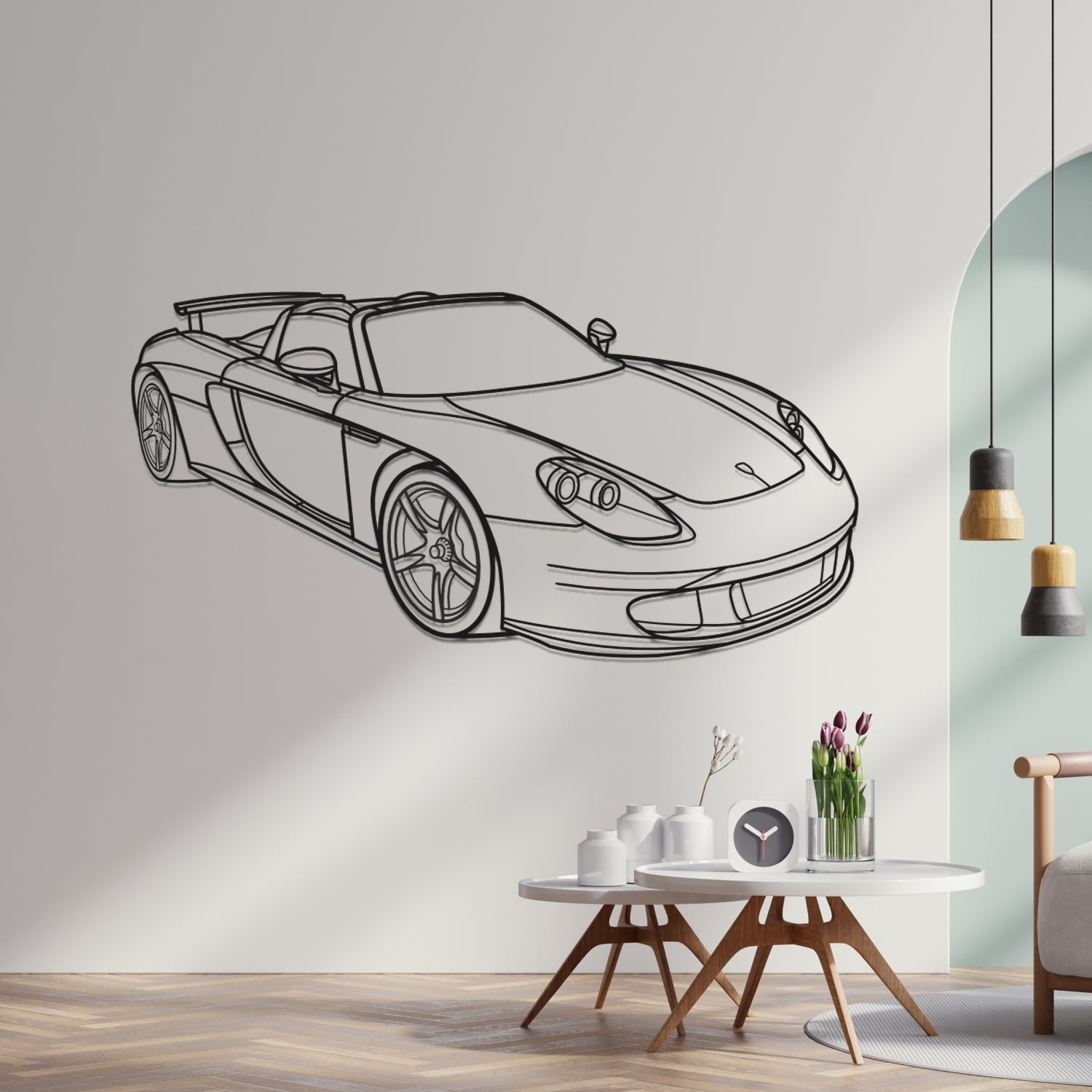 Porsche Carrera GT (2003-2007) – 3D-Perspektive Front – Metallsilhouette