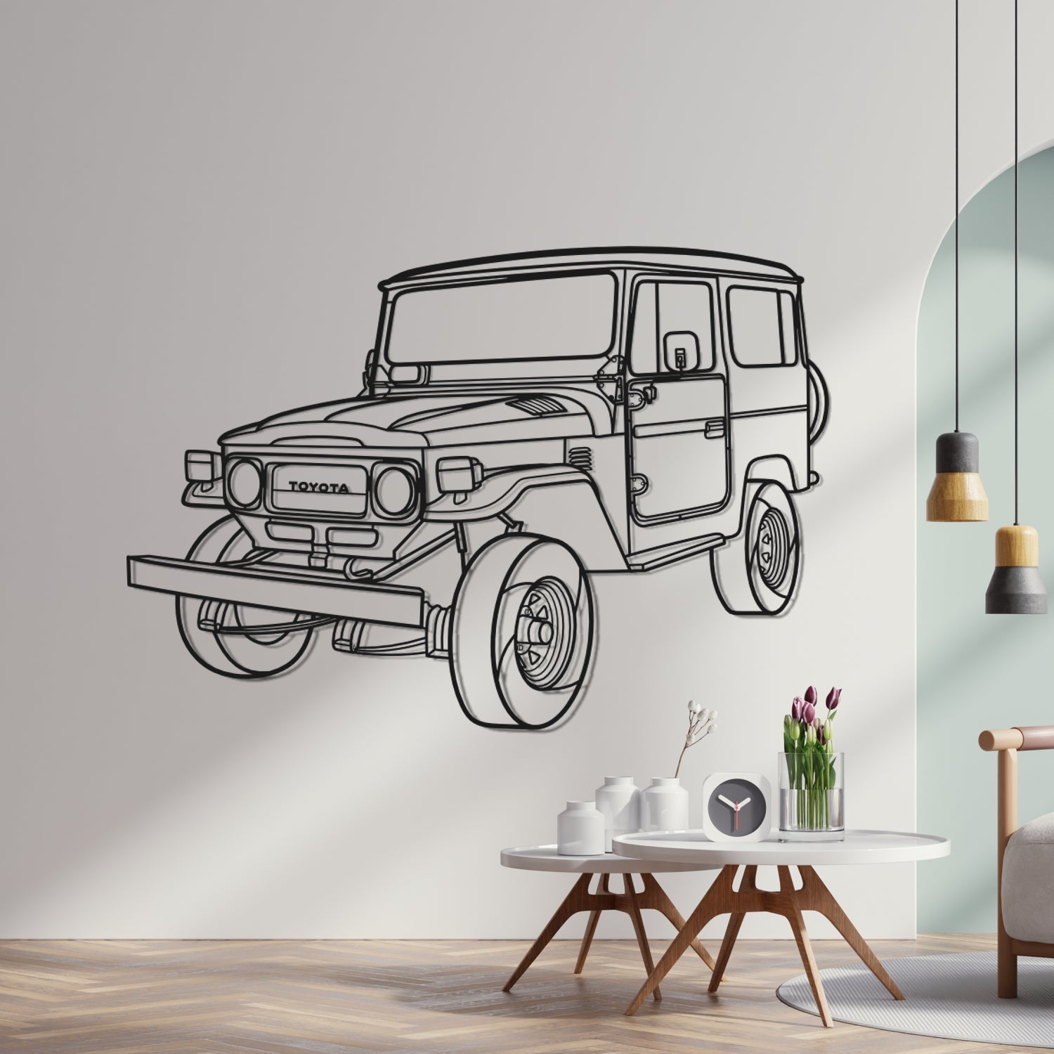 Toyota Land Cruiser BJ 40 (1960-1984) - 3D Perspective Front - Metal Silhouette