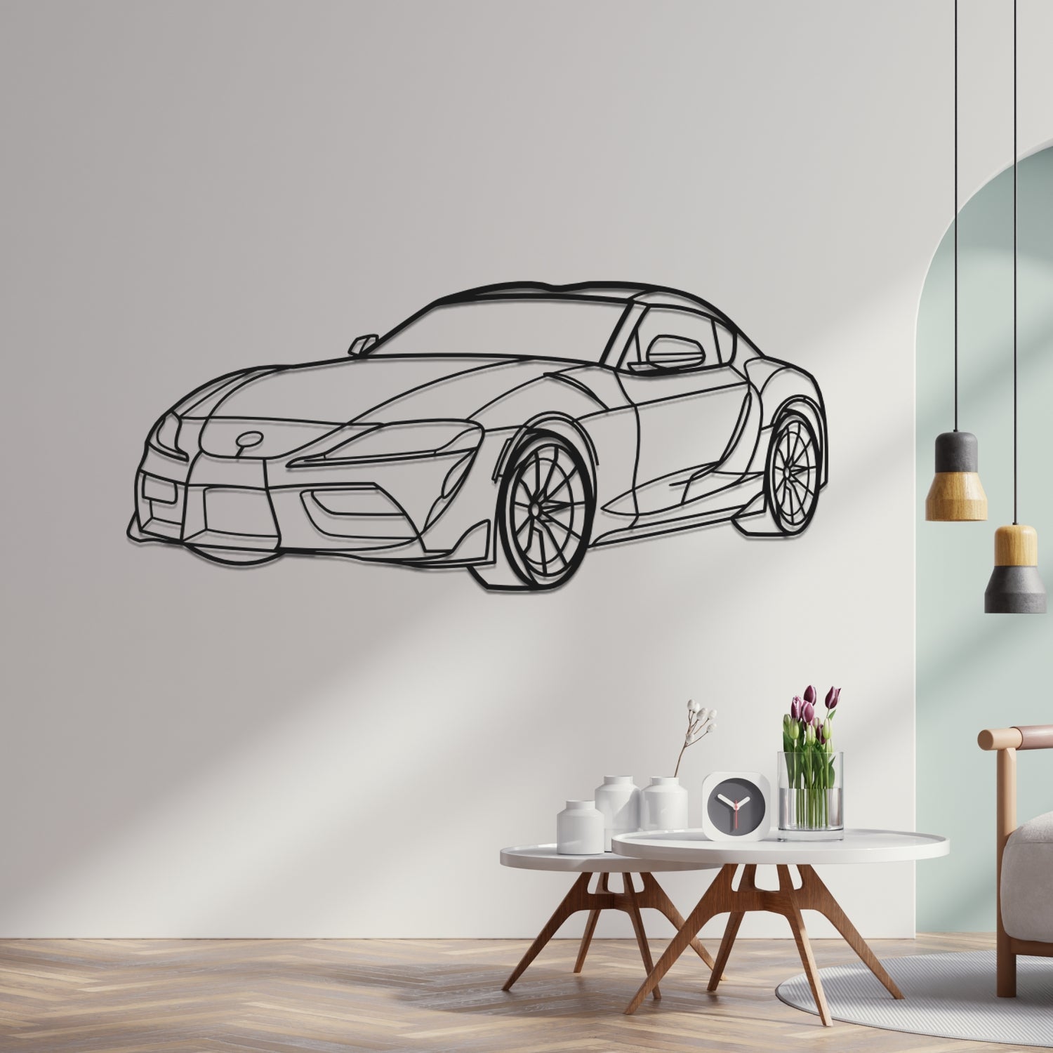 Toyota GR Supra Legacy (2019-2025) - 3D Perspective Front - Metal Silhouette