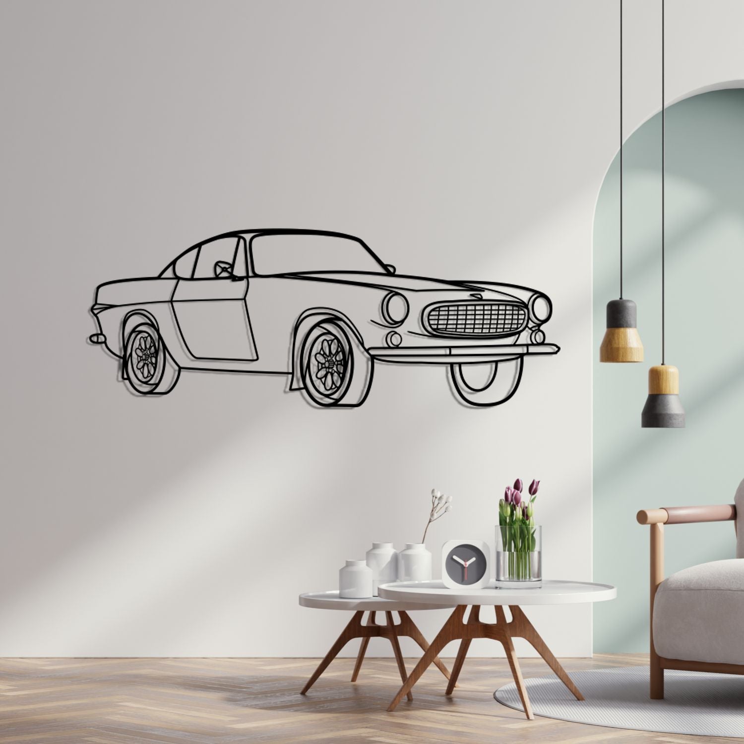 Volvo P1800 (1961-1973) - Perspetiva 3D Frente - Silhueta de Metal