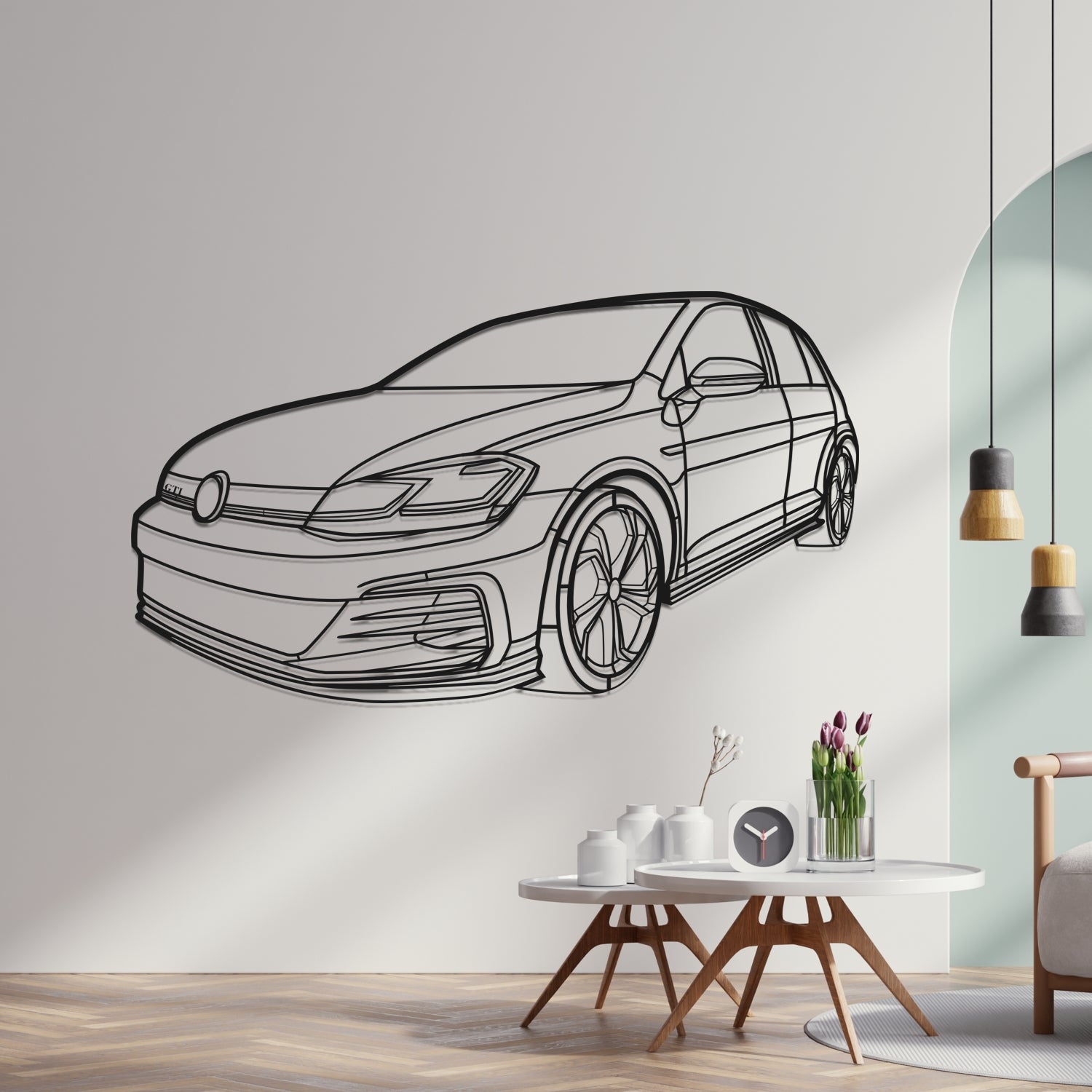 Volkswagen Golf 7.5 GTI (2017-2020) - Perspetiva 3D Frente - Silhueta de Metal