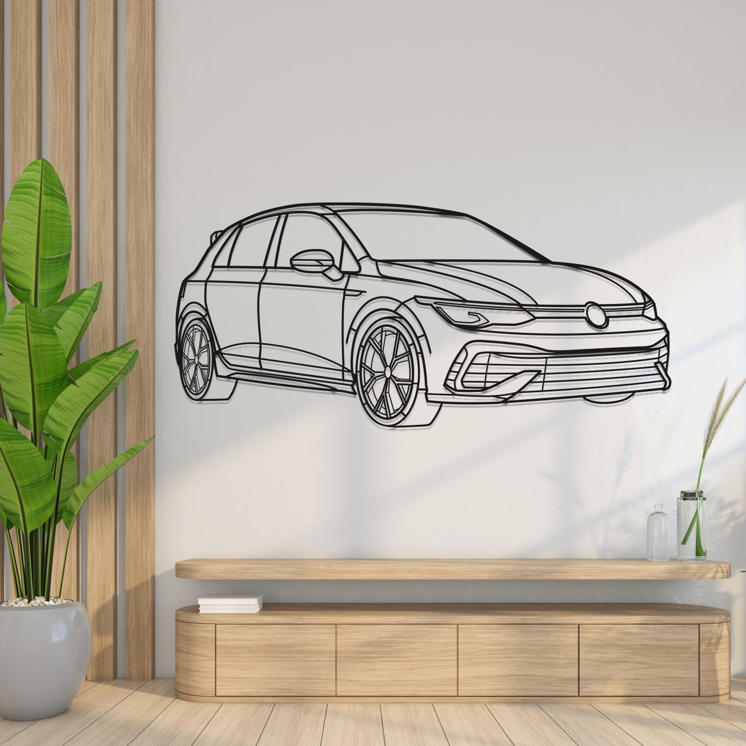 Volkswagen Golf 8 R (2020-2025) - 3D Perspective Front - Metal Silhouette