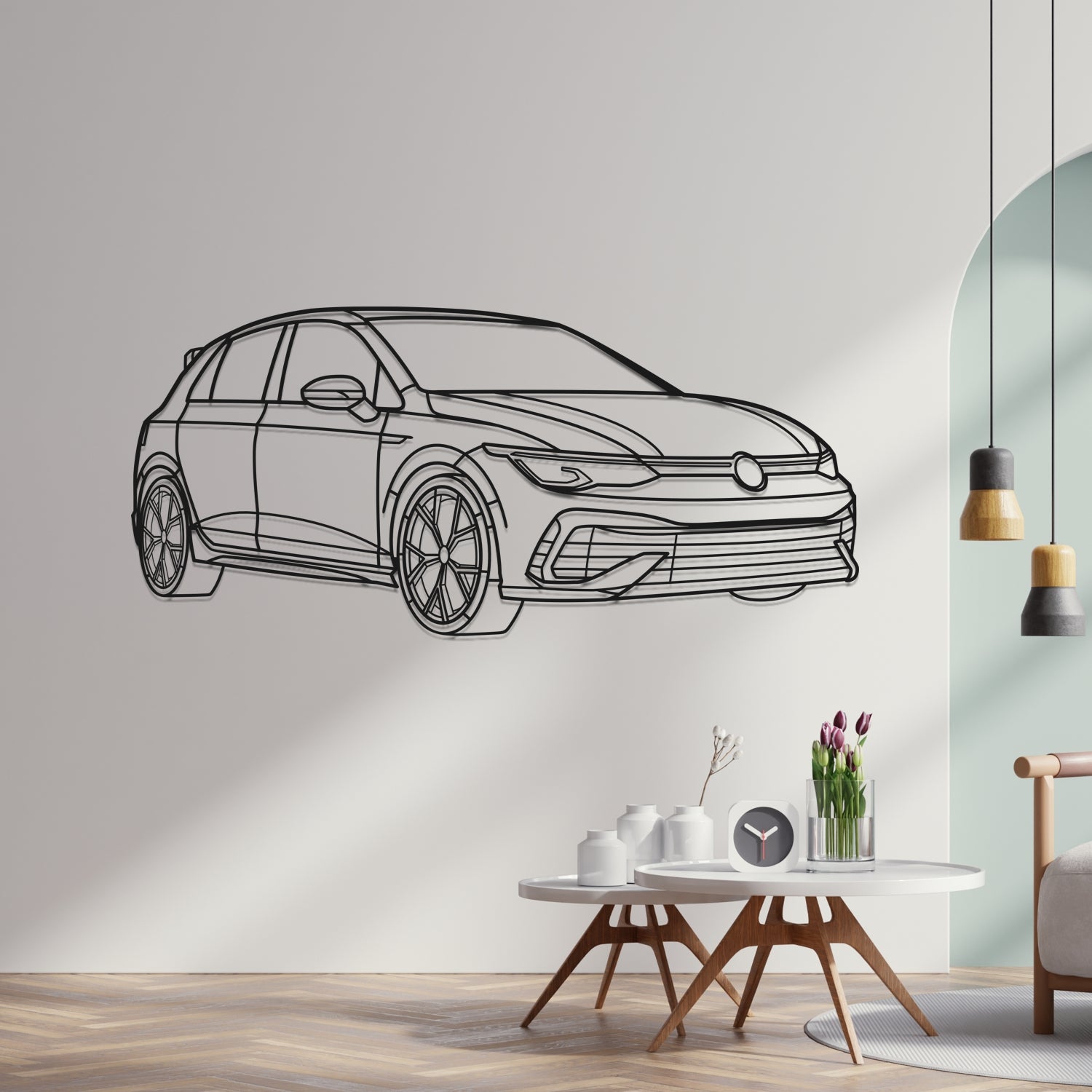 Volkswagen Golf 8 R (2020-2025) - 3D Perspective Front - Metal Silhouette