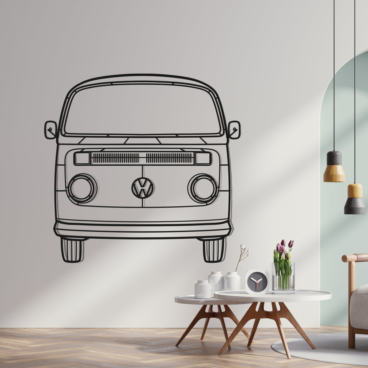 Volkswagen Kombi (1967-1979) - Perspetiva Frontal - Silhueta de Metal
