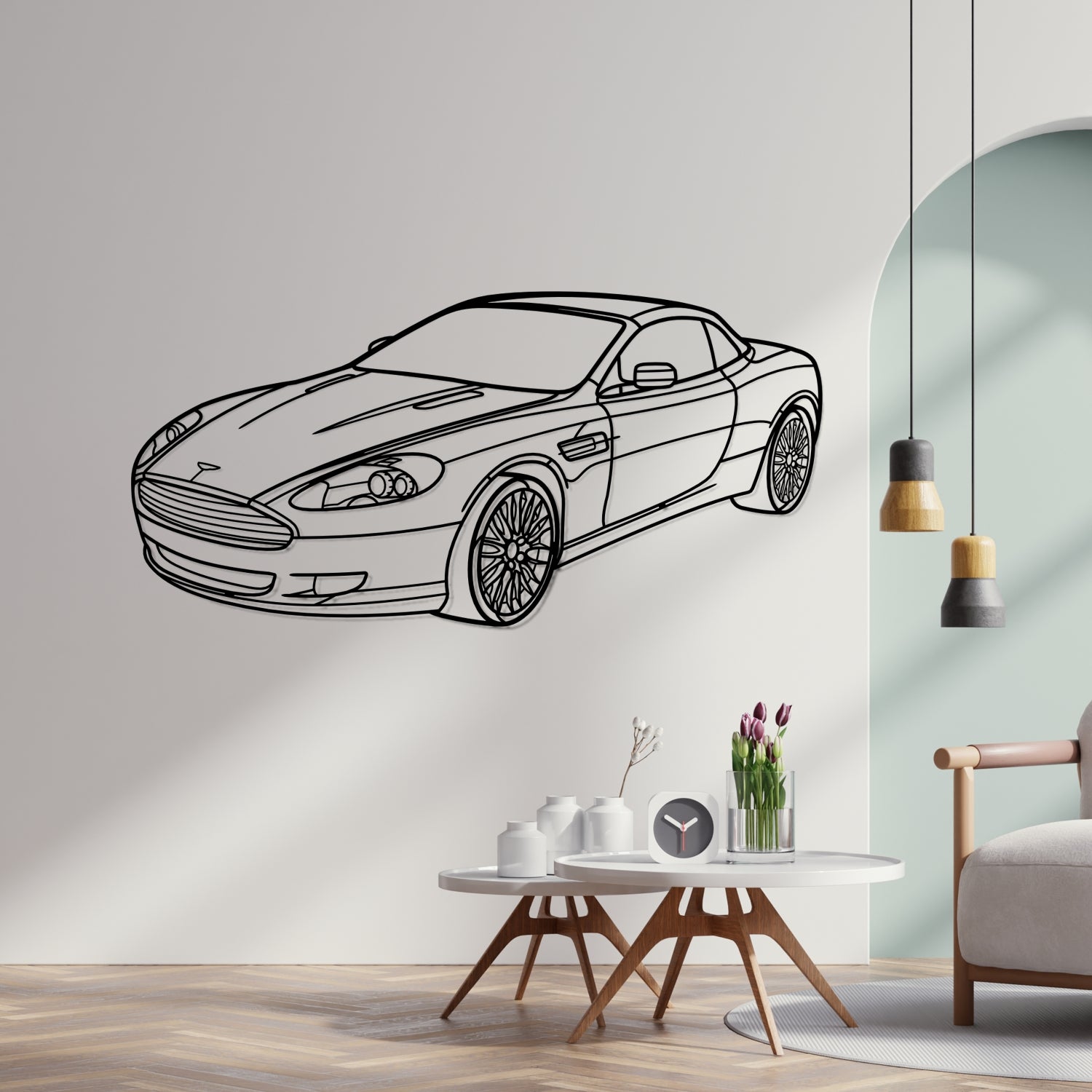 Aston Martin DB9 (2004-2016) - Perspetiva 3D Frente - Silhueta de Metal