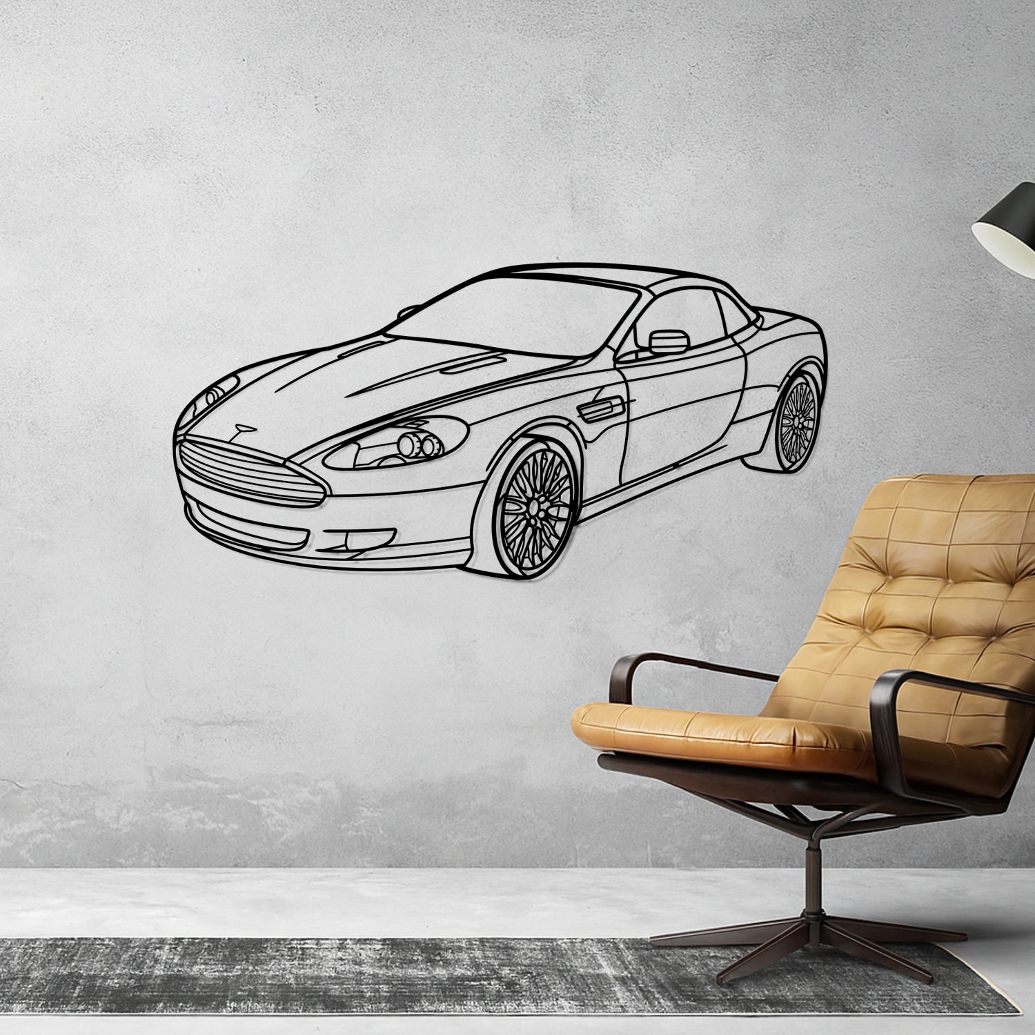 Aston Martin DB9 (2004-2016) - Perspetiva 3D Frente - Silhueta de Metal