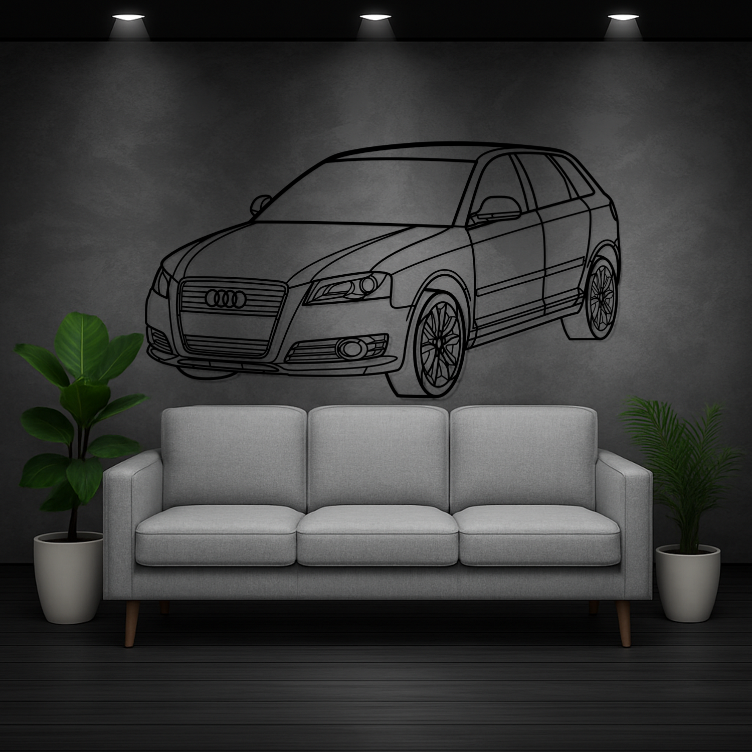 Audi A3 (2008-2012) - Perspetiva 3D Frente - Silhueta de Metal