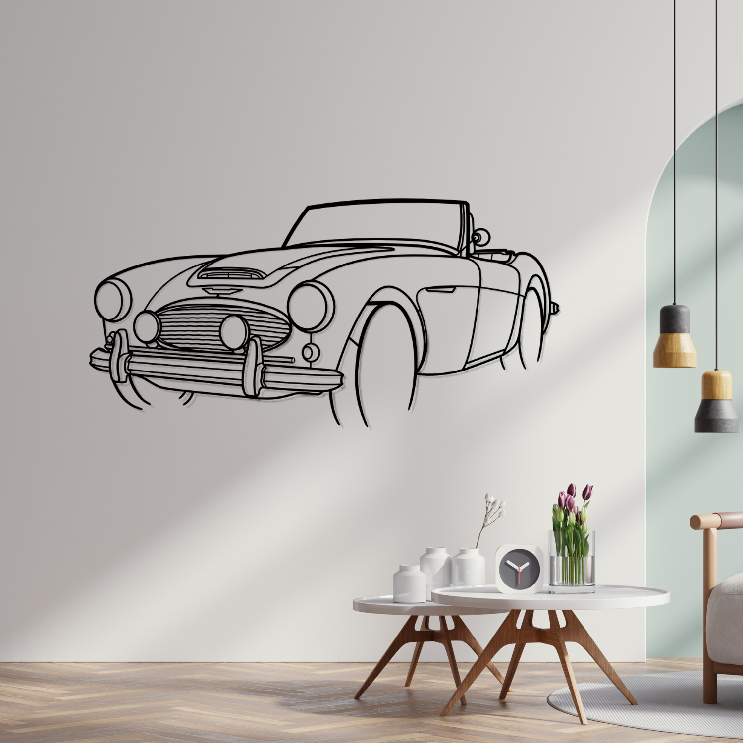 Austin Healey 3000 MK1 (1959-1961) - 3D Perspective Front - Metal Silhouette