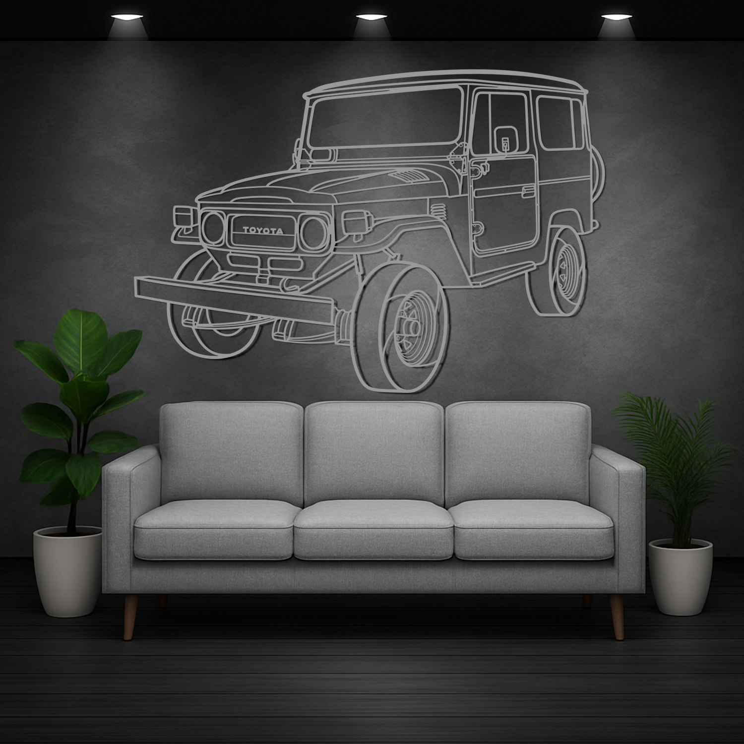 Toyota Land Cruiser BJ 40 (1960-1984) - 3D Perspective Front - Metal Silhouette