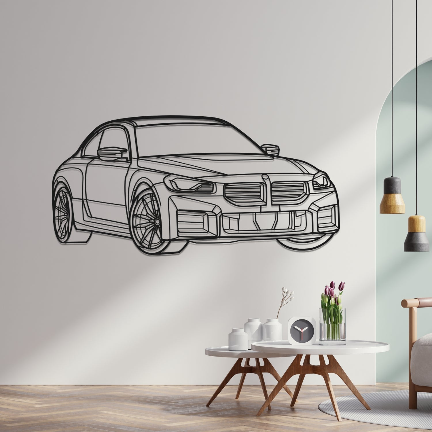 BMW M2 G87 (2023-2025) - 3D Perspective Front - Metal Silhouette