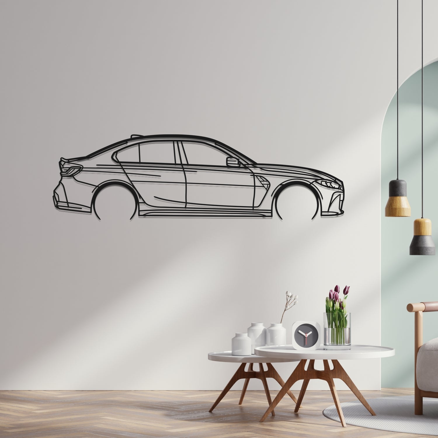 BMW M3 G80 (2020-2024) - Side Perspective - Metal Silhouette