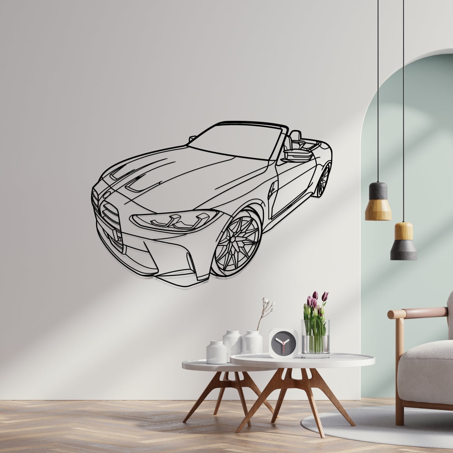 BMW M4 G82 Cabrio (2020-2024) - Perspetiva 3D Frente - Silhueta de Metal