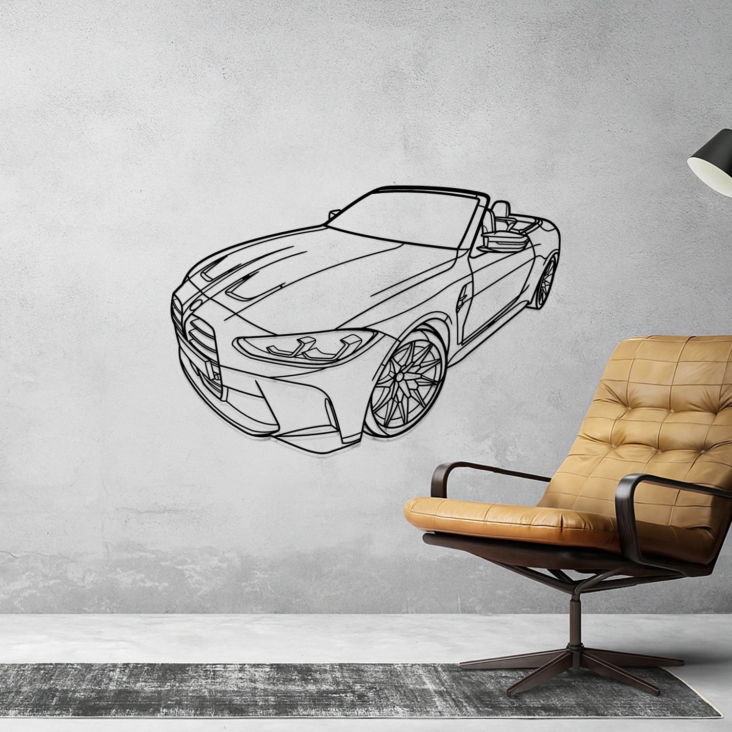 BMW M4 G82 Cabrio (2020-2024) - Perspetiva 3D Frente - Silhueta de Metal