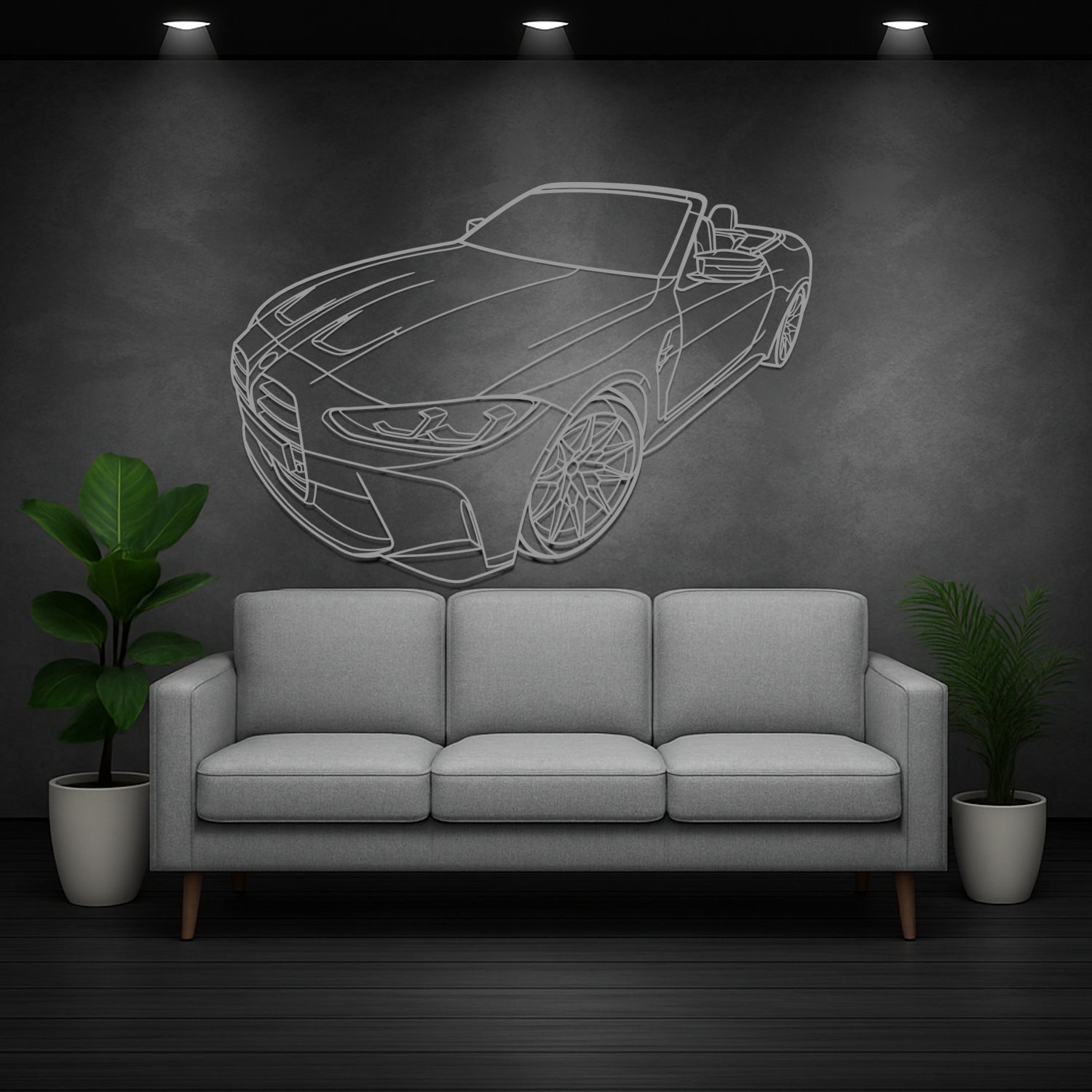 BMW M4 G82 Cabrio (2020-2024) - Perspetiva 3D Frente - Silhueta de Metal