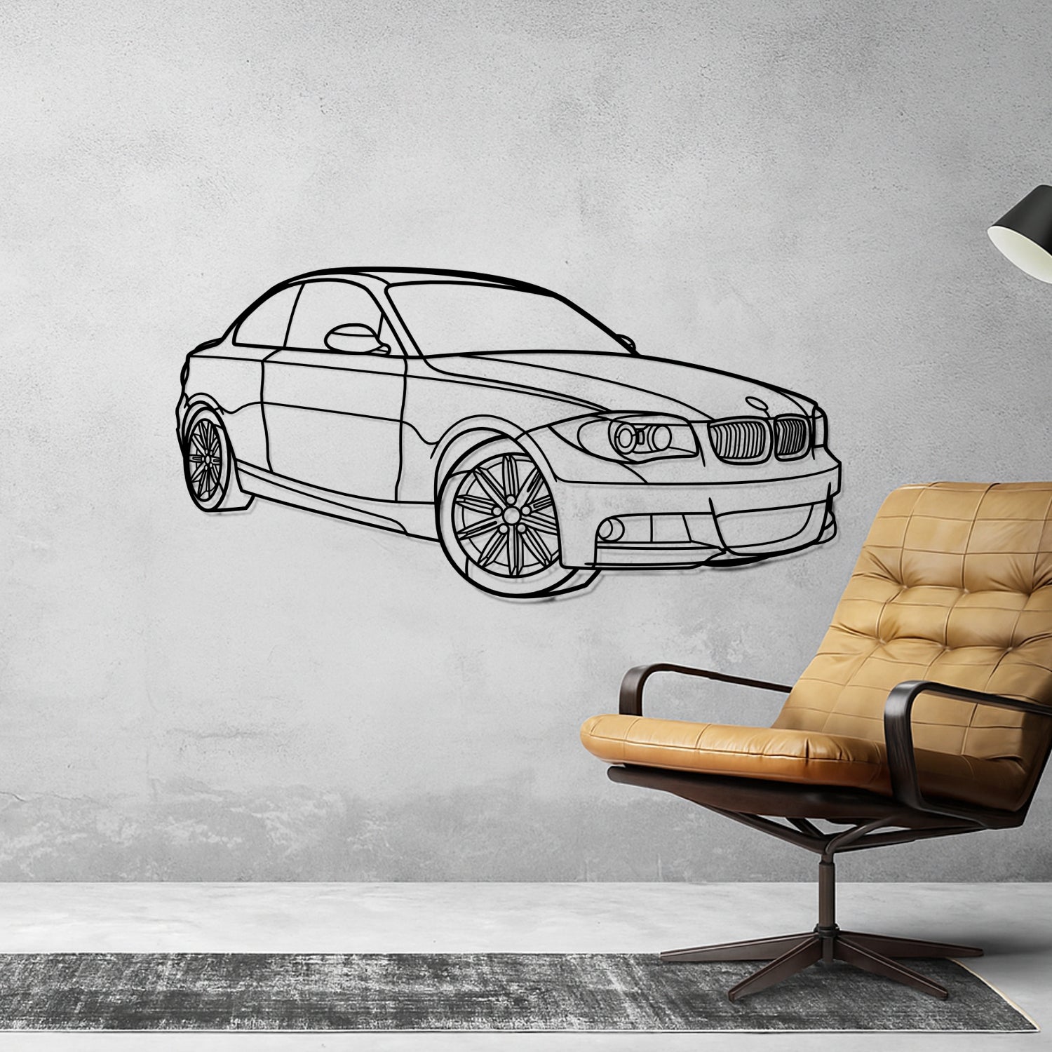 BMW Serie 1 Coupe E82 (2006-2010) - Perspetiva 3D Frente - Silhueta de Metal