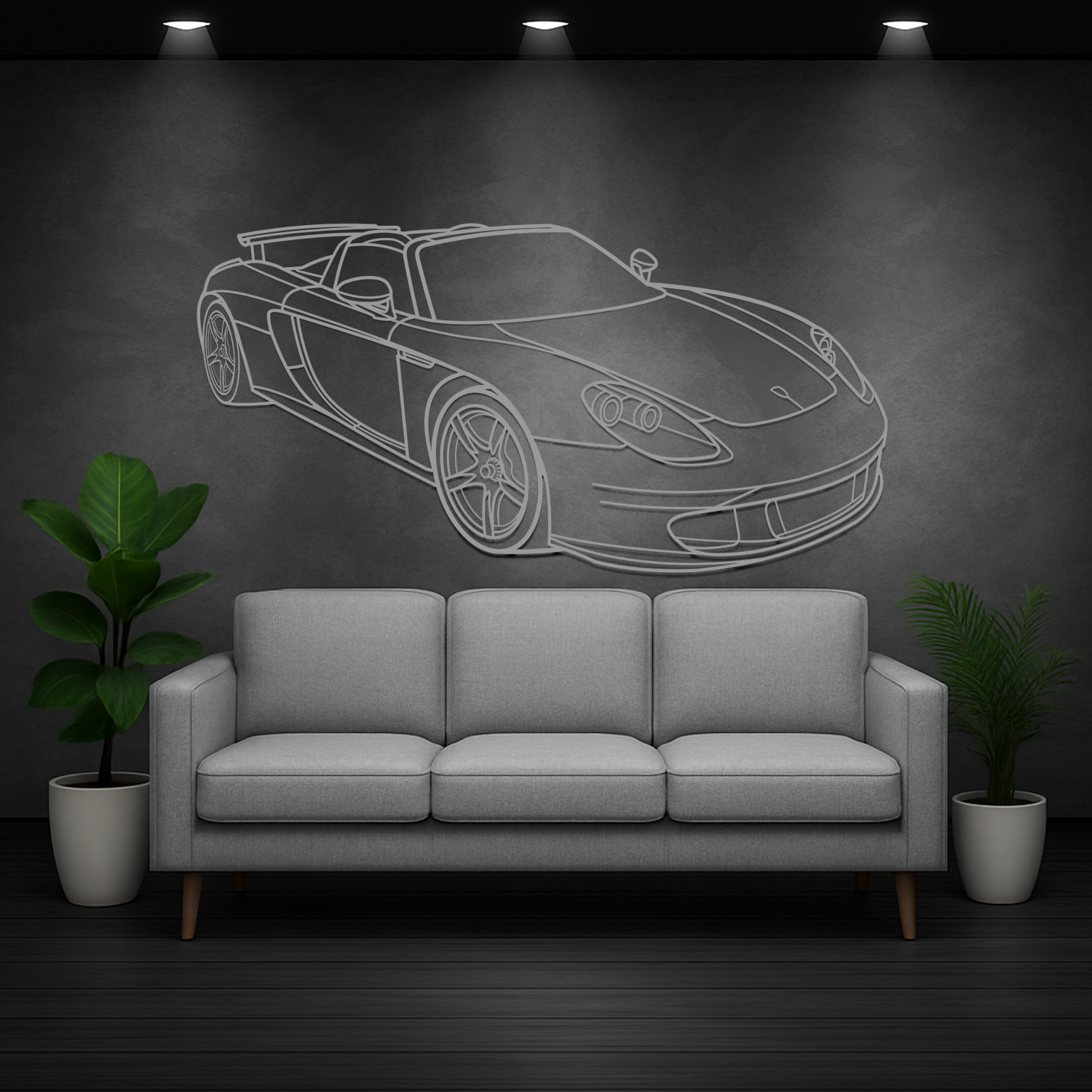 Porsche Carrera GT (2003-2007) – 3D-Perspektive Front – Metallsilhouette