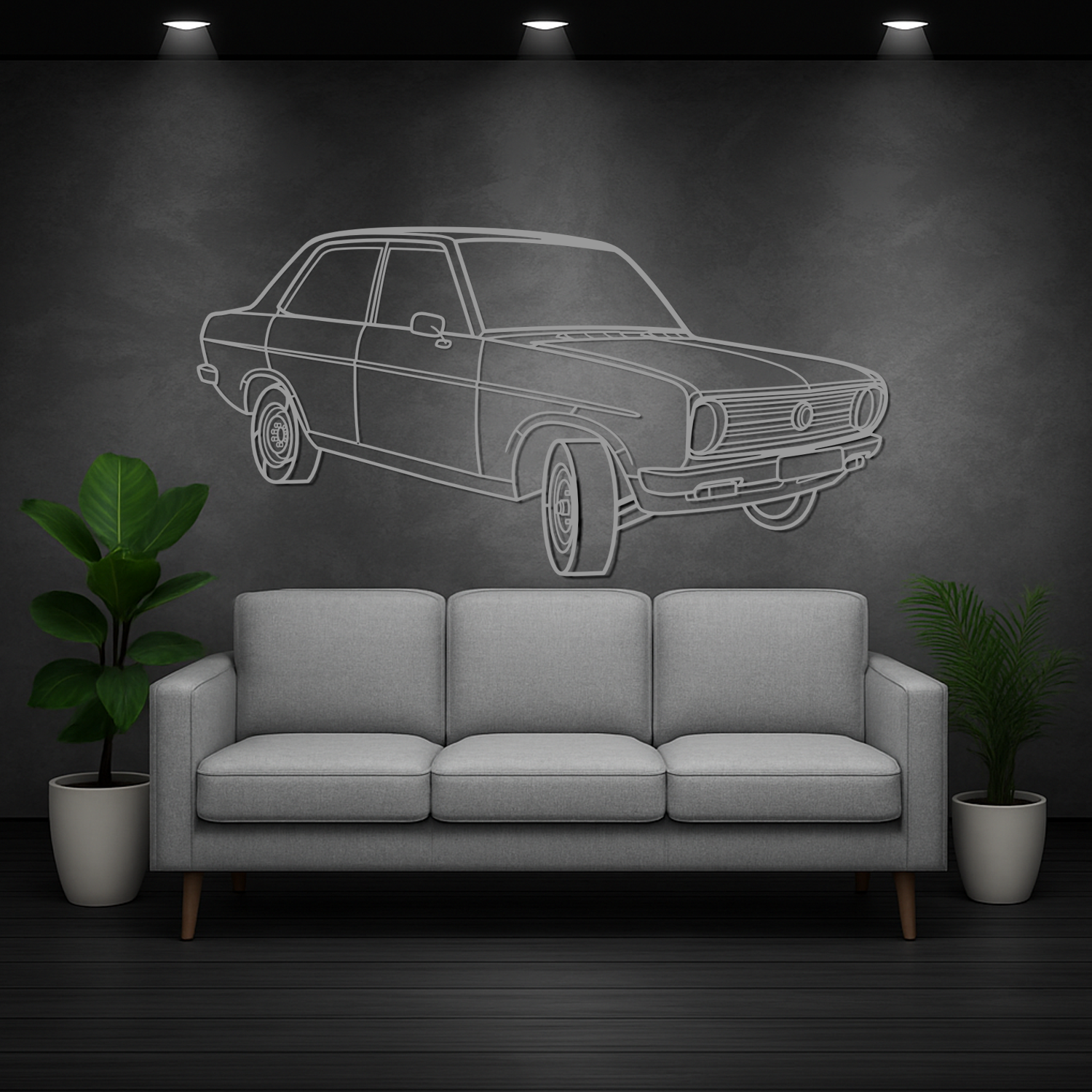 Datsun 1200 B110 (1970-1977) - Perspetiva 3D Frente - Silhueta de Metal