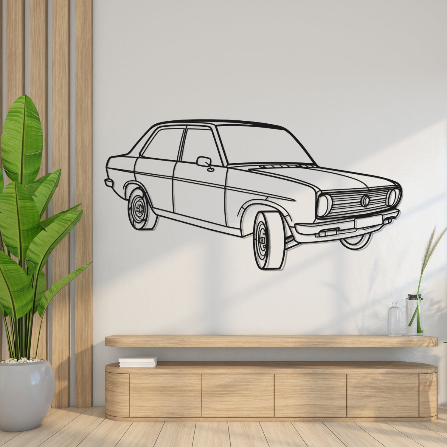 Datsun 1200 B110 (1970-1977) - Perspetiva 3D Frente - Silhueta de Metal