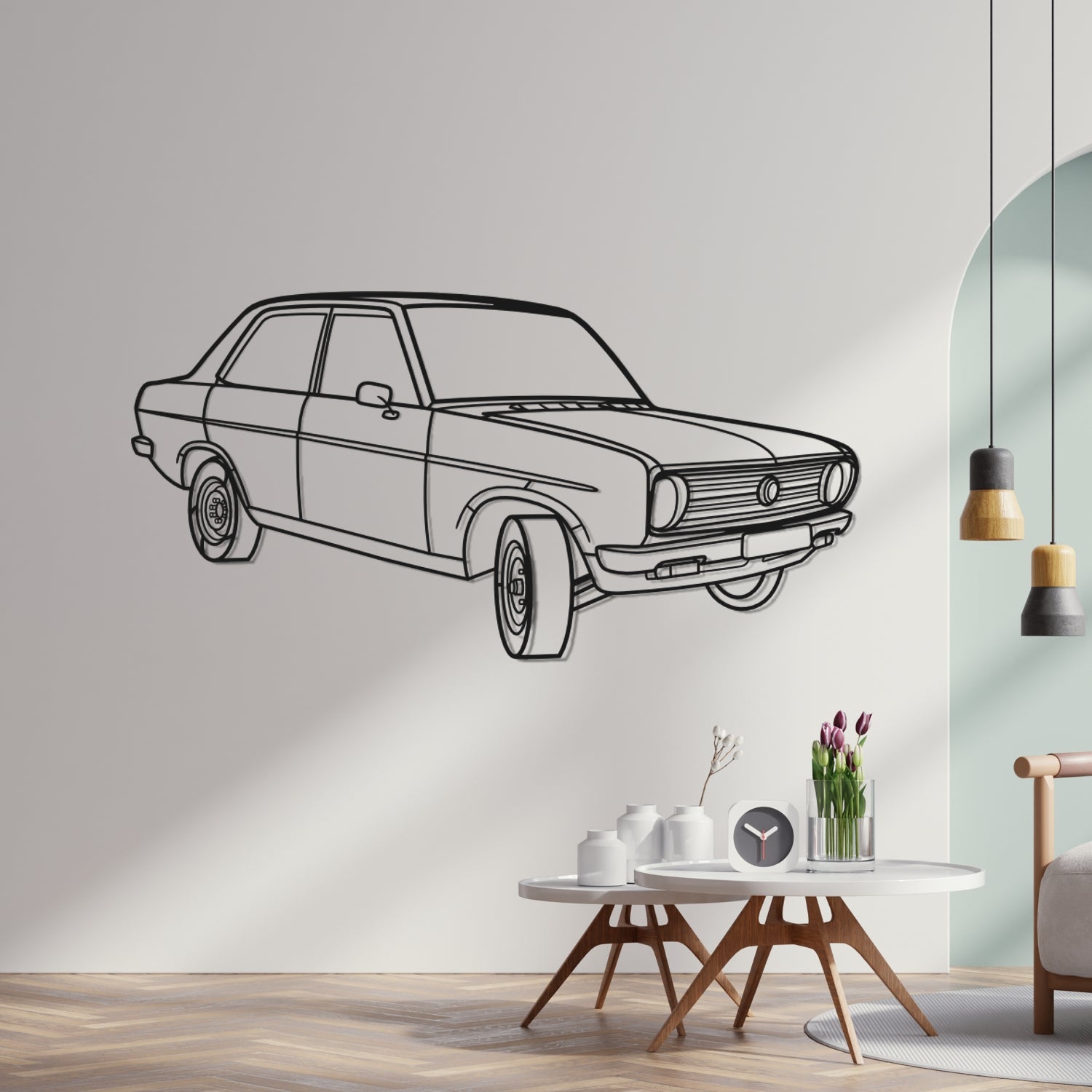 Datsun 1200 B110 (1970-1977) - Perspetiva 3D Frente - Silhueta de Metal