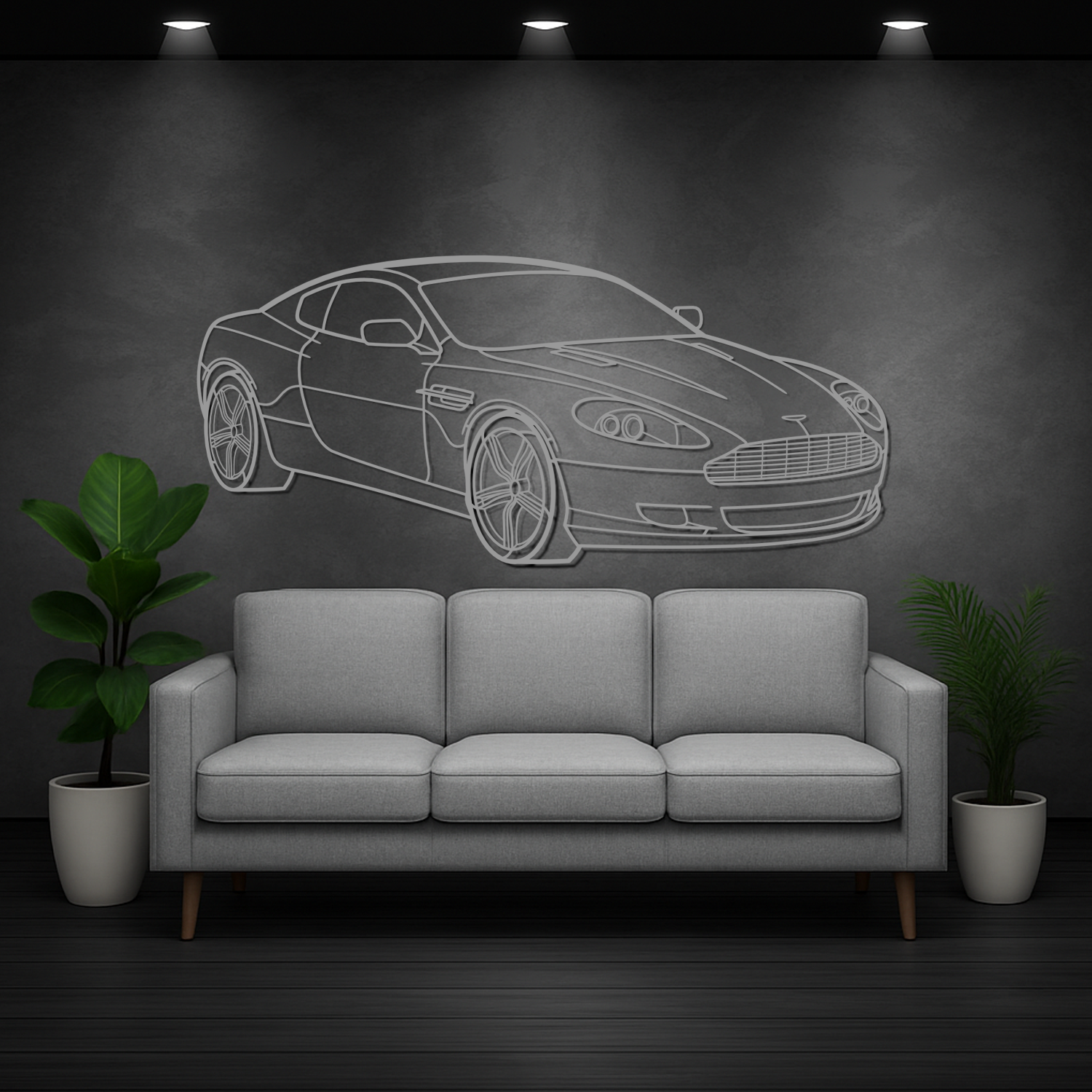 Aston Martin DB9 (2004-2016) - Perspetiva 3D Frente - Silhueta de Metal