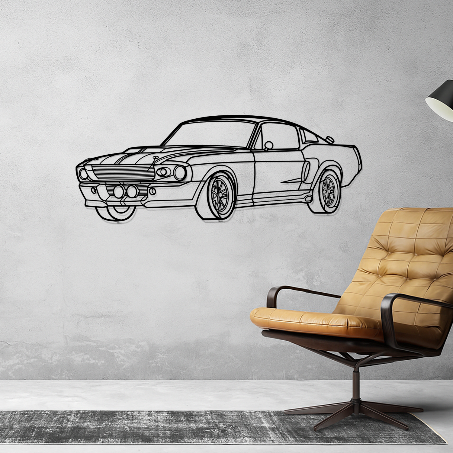 Eleanor Mustang 390 GT (1968) - Perspetiva 3D Frente - Silhueta de Metal