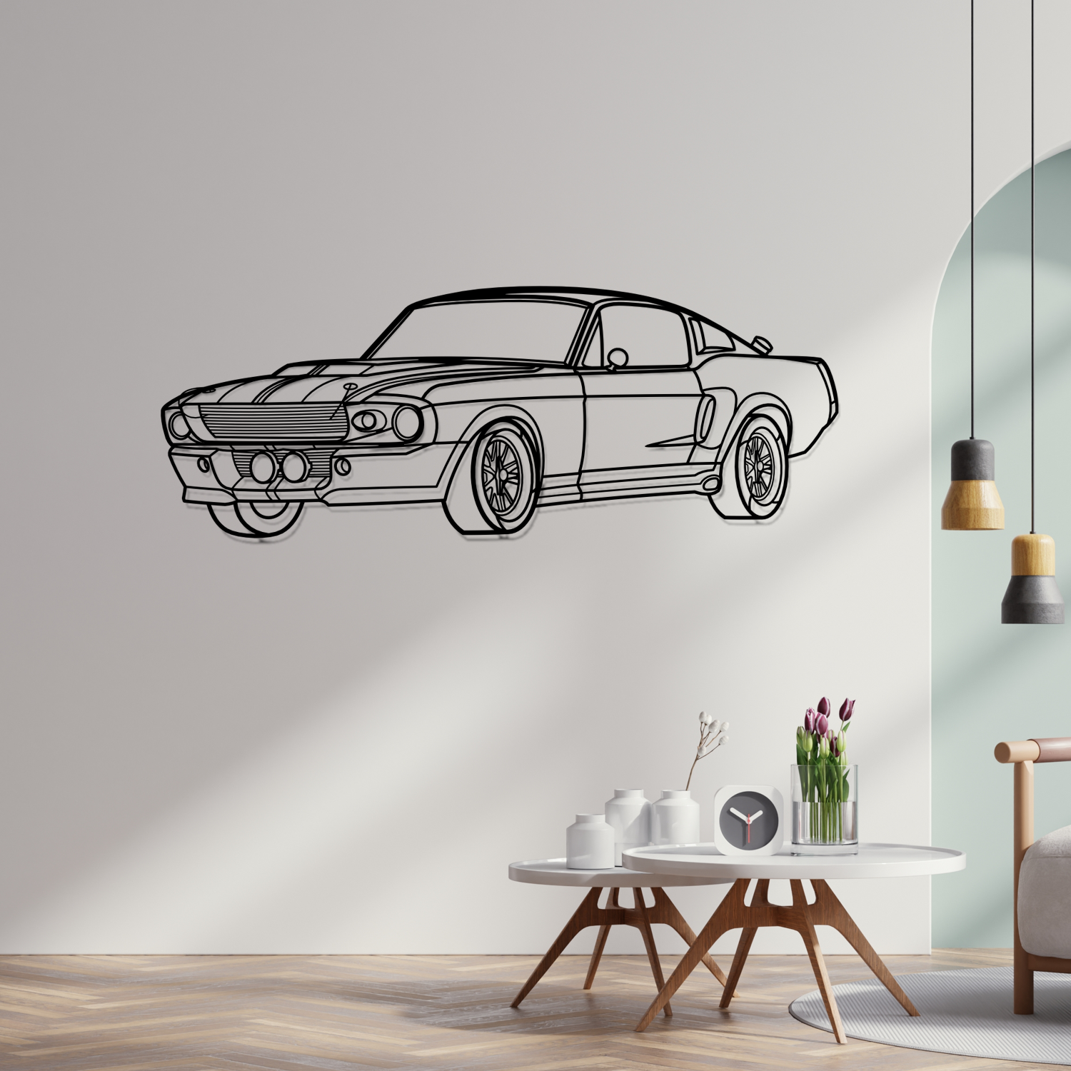Eleanor Mustang 390 GT (1968) - Perspetiva 3D Frente - Silhueta de Metal