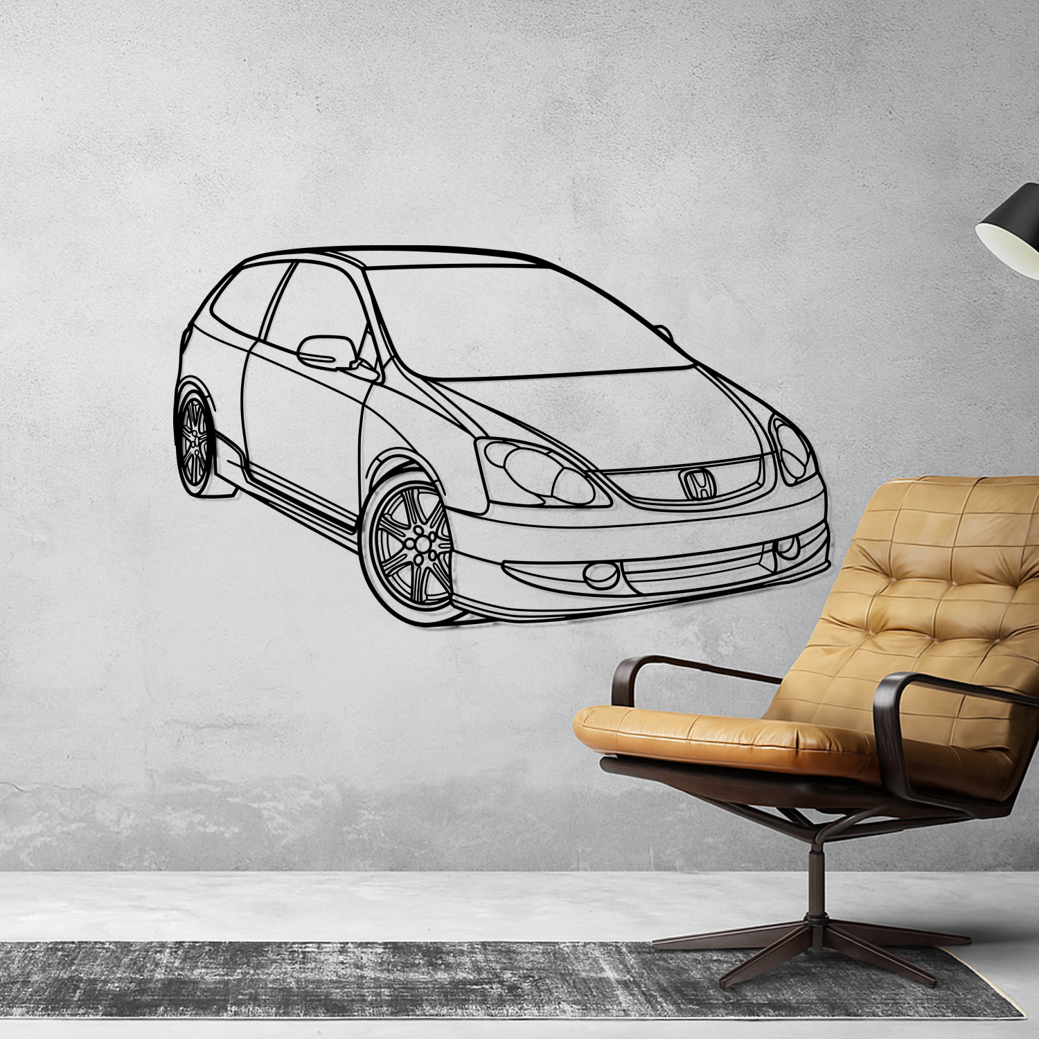 Honda Civic Type R EP3 (2001-2005) – 3D-Frontperspektive – Metallsilhouette