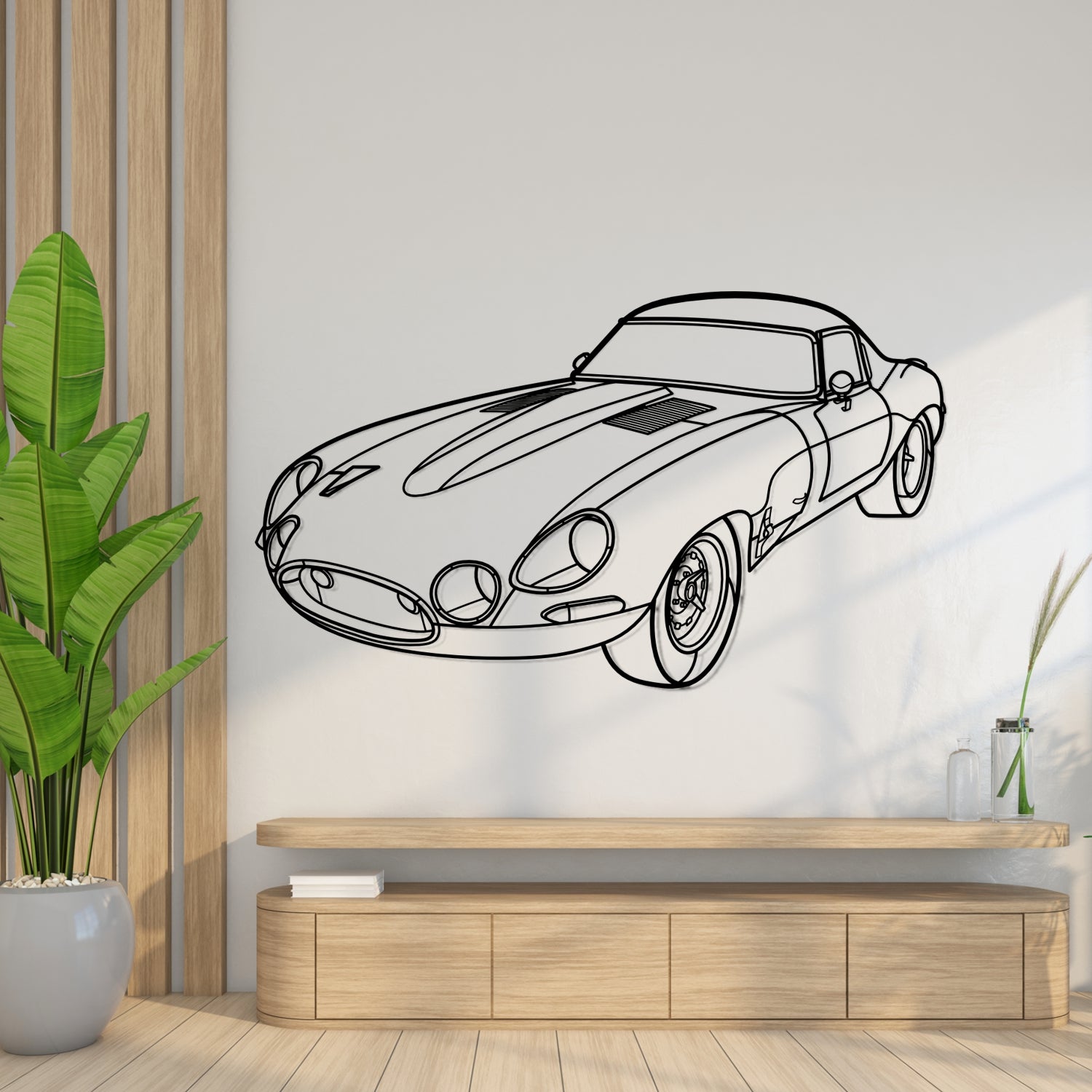 Jaguar E-Type Low Drag (1963-1964) - Perspetiva 3D Frente - Silhueta de Metal