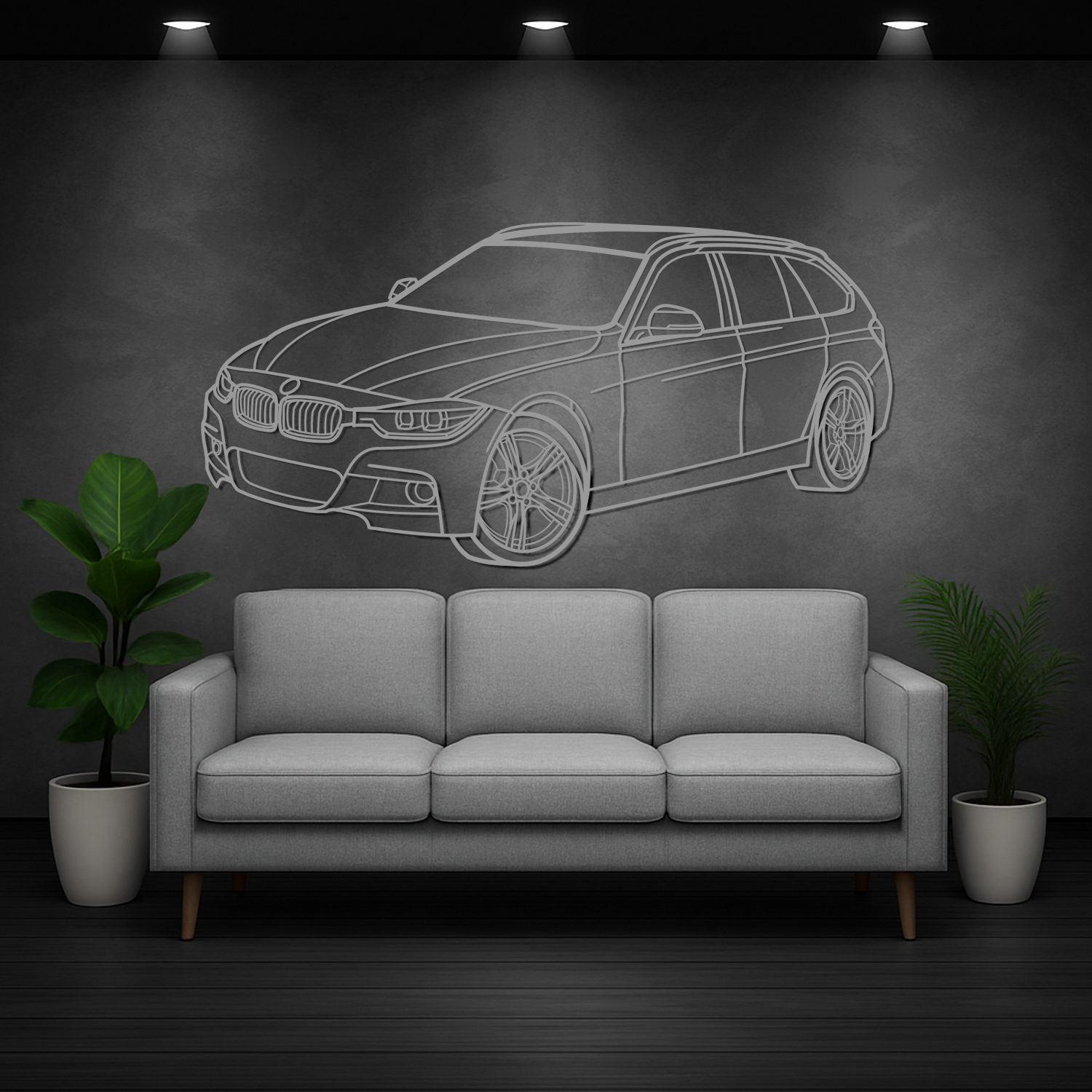 BMW 3 Series F31 (2012-2019) - 3D Perspective Front - Metal Silhouette