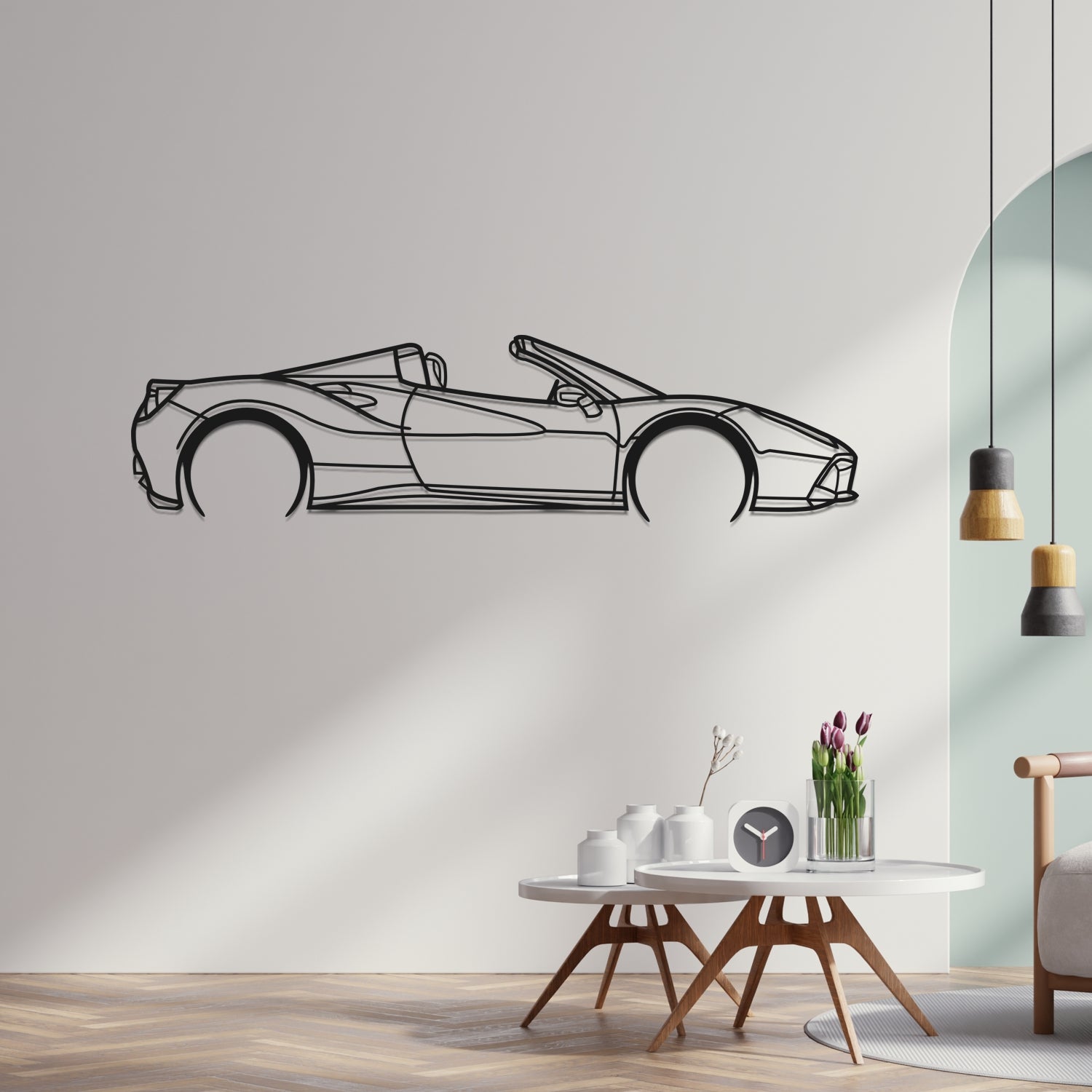 Ferrari 488 Spider (2015-2019) - Perspetiva Lateral - Silhueta de Metal